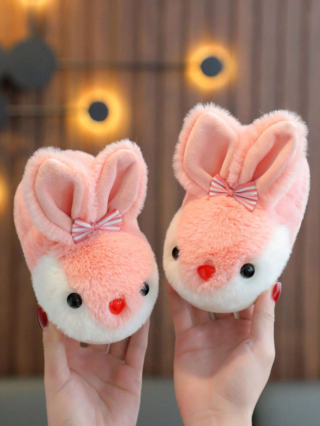 1pair Girls Rabbit Plush Flat Cute Children Indoor Slippers