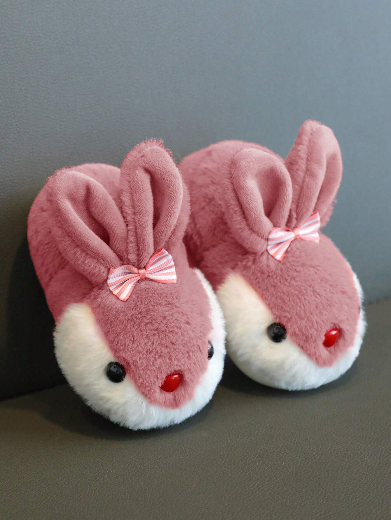1pair Girls Rabbit Plush Flat Cute Children Indoor Slippers