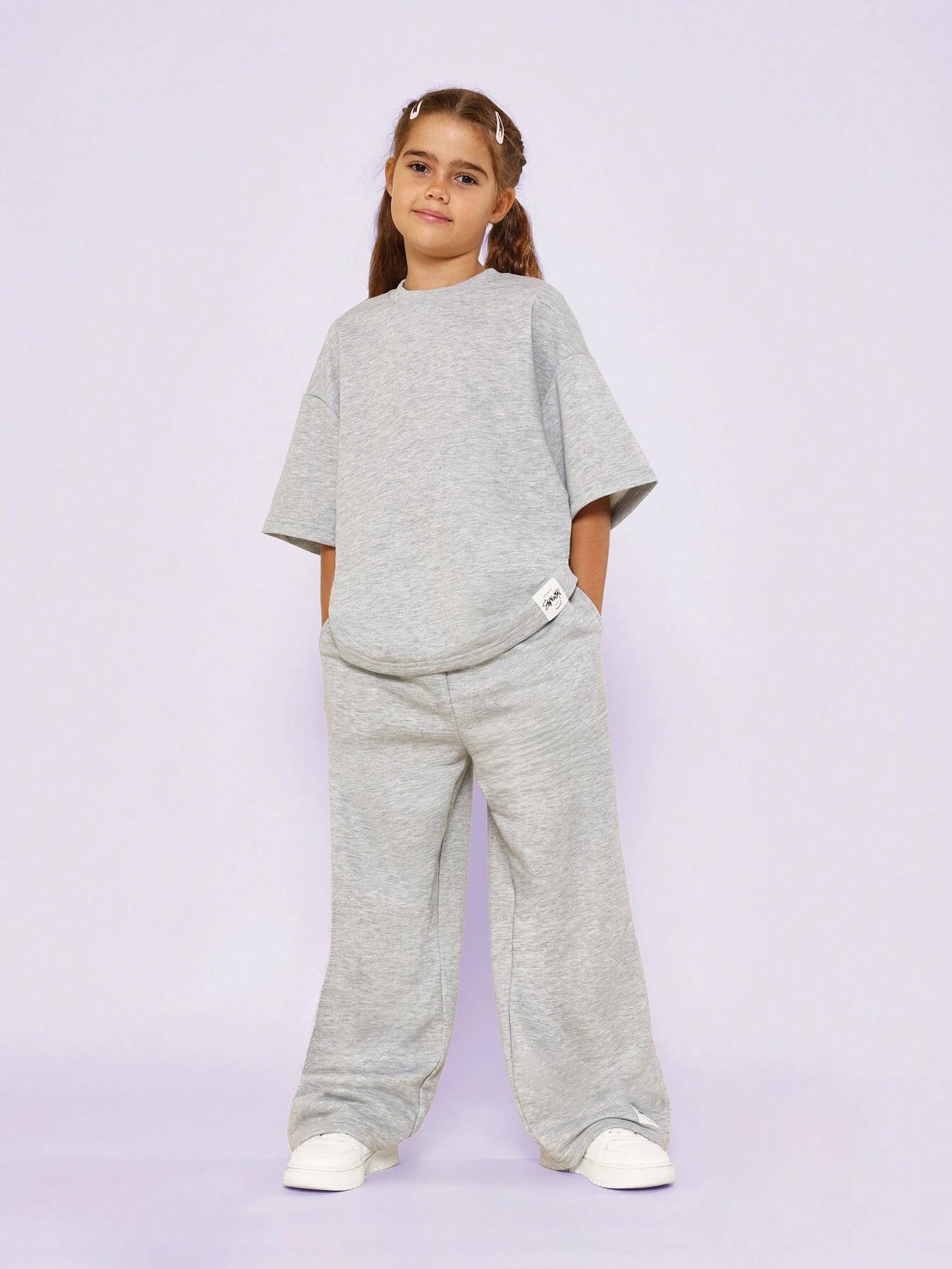 Tween Girls Oversized Fit Tee With Joggers 2 Piece Set Grey