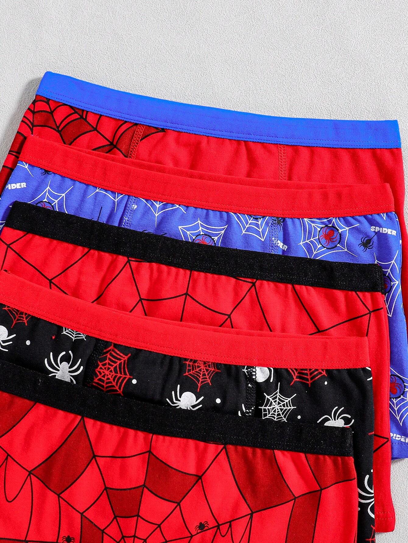5pcs/Pack Young Boy Cotton Spider Print Breathable Briefs