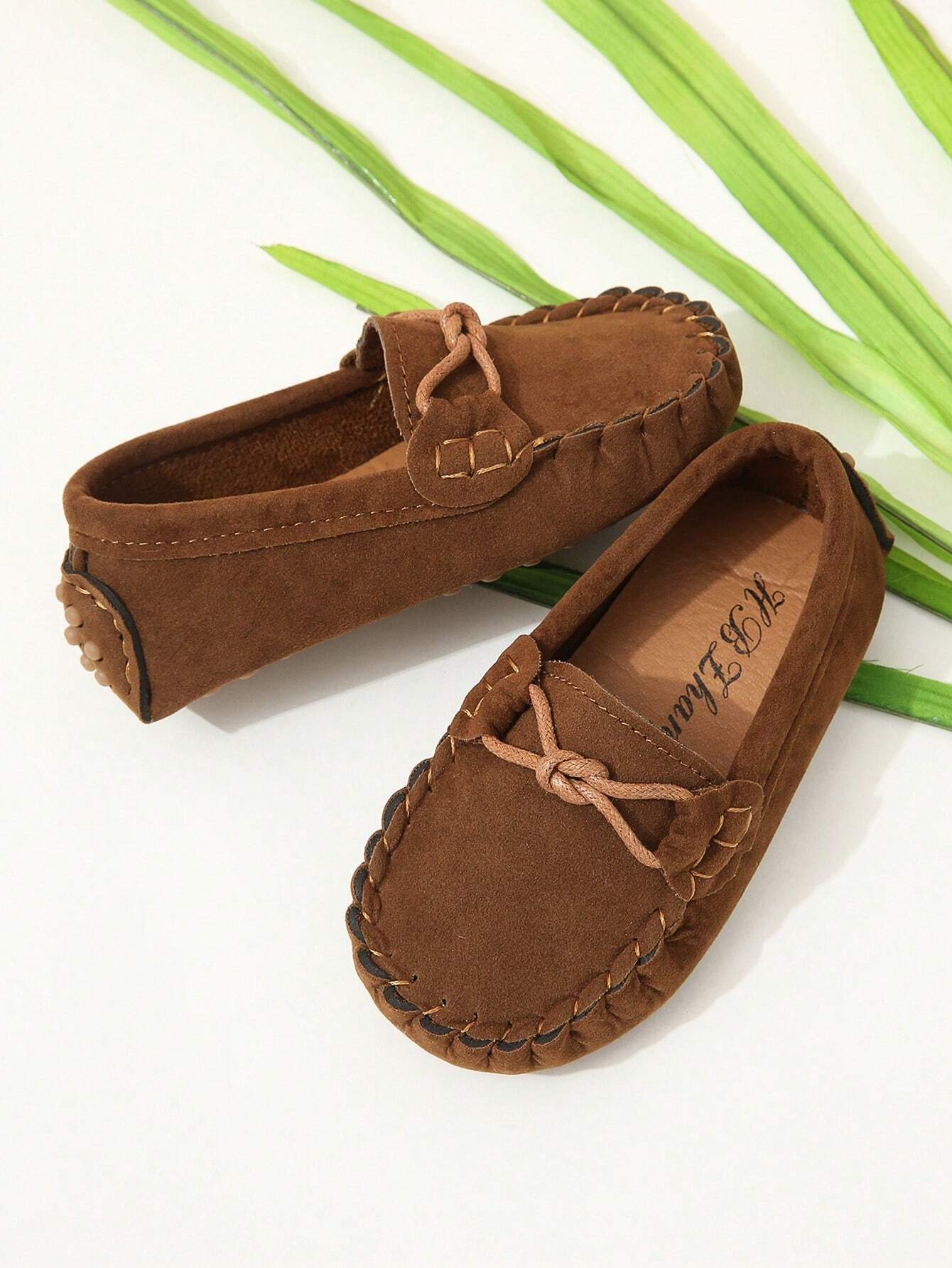 1pair Classic Infant Flat Shoes Fashionable British Style Loafers Brown