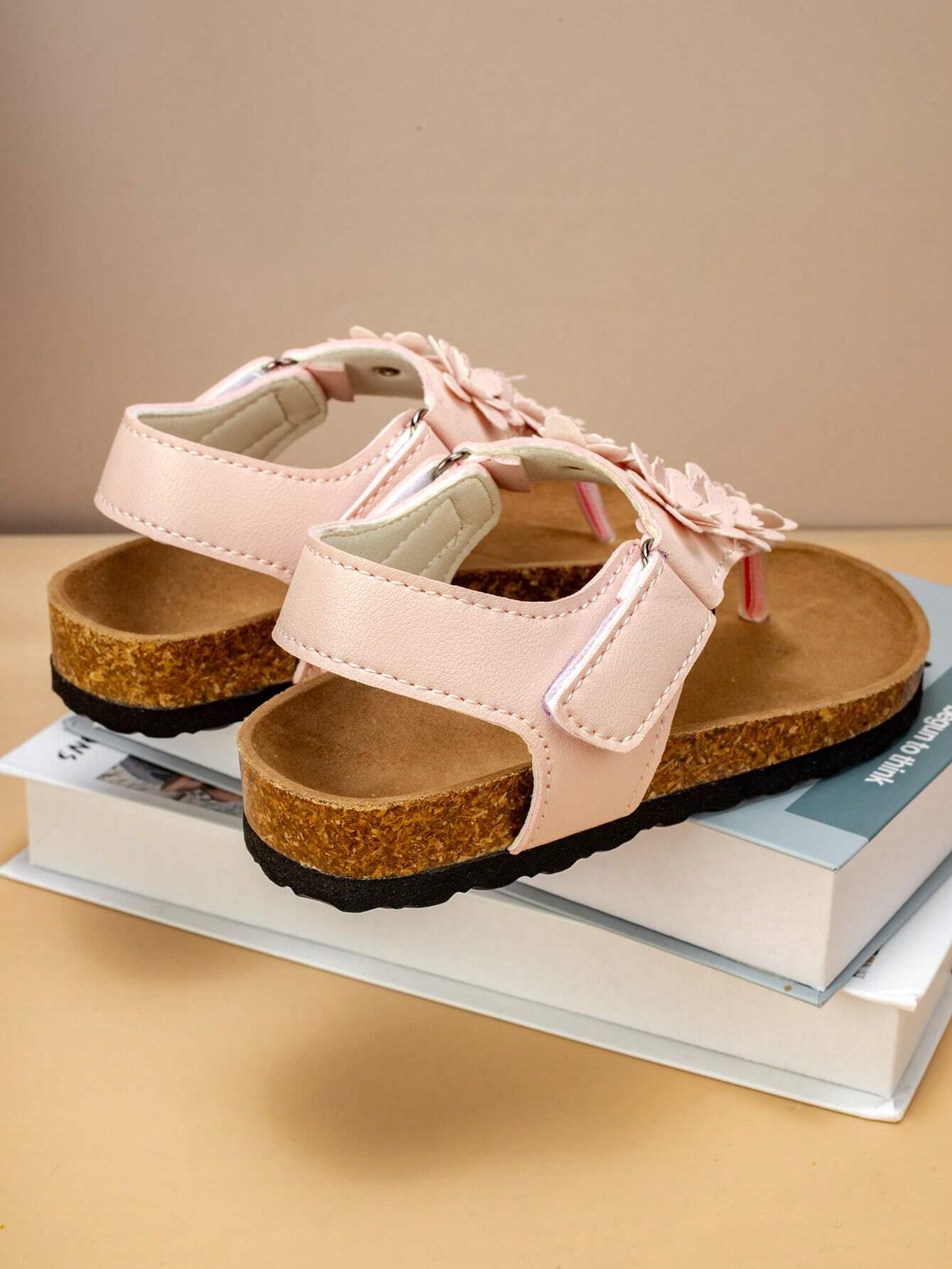 1 Pair Comfortable & Fashionable Cork Sole Flower Decor Flat Sandals