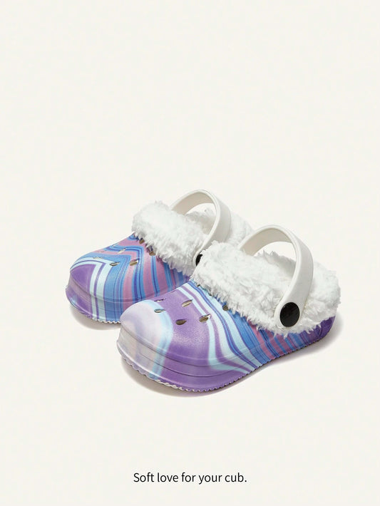 Cozy Pixies 1 Pair Kids Cute Cartoon White Snowman Pattern Garden Shoes Purple