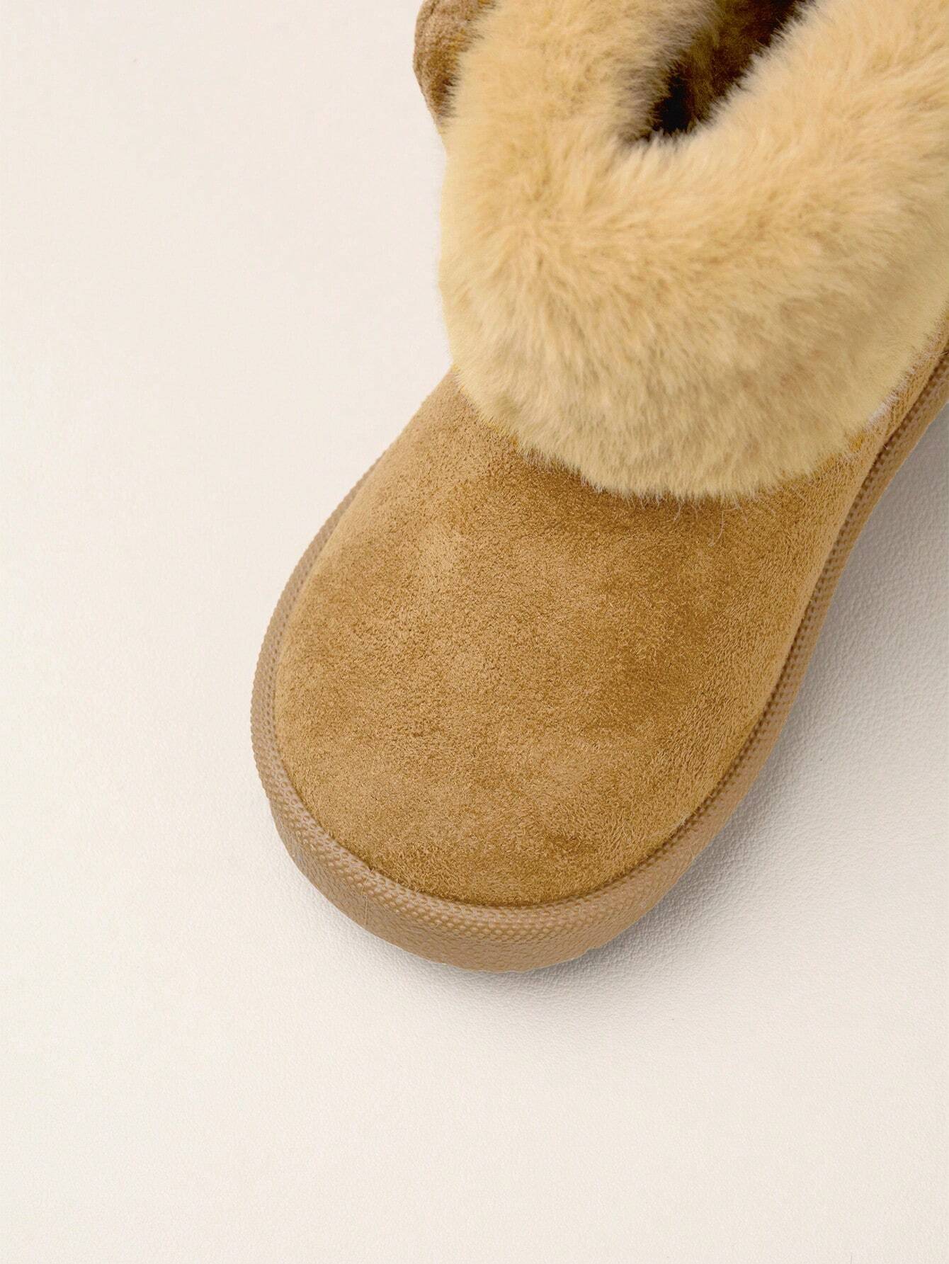 Cozy Pixies 1 Pair Beige Baby Girl Bowknot Fluffy Fashion Trend Warm Cute Comfortable Casual Sports Snow Boots