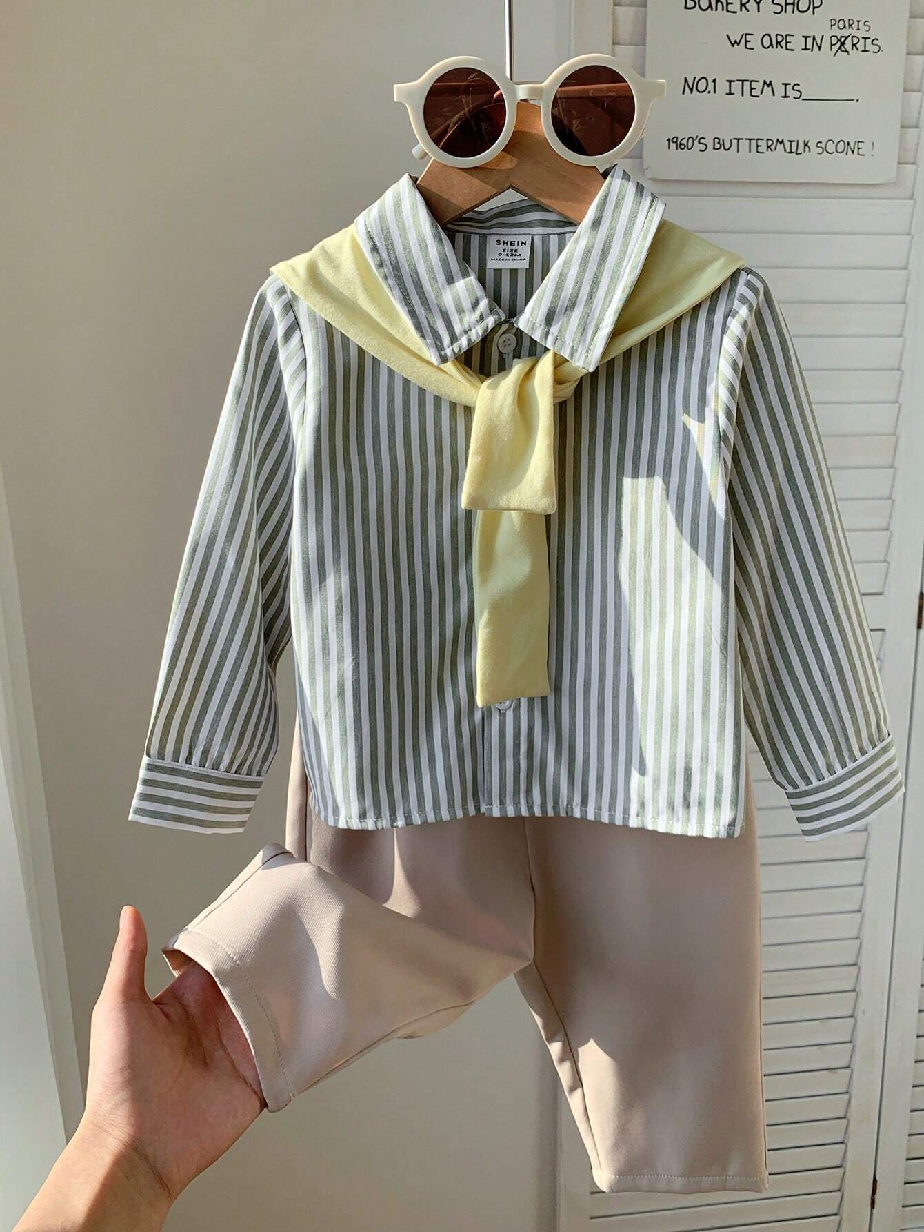 Striped Long Sleeve Shirt, Royal Blue Shawl, White Pants & Jacquard Belt