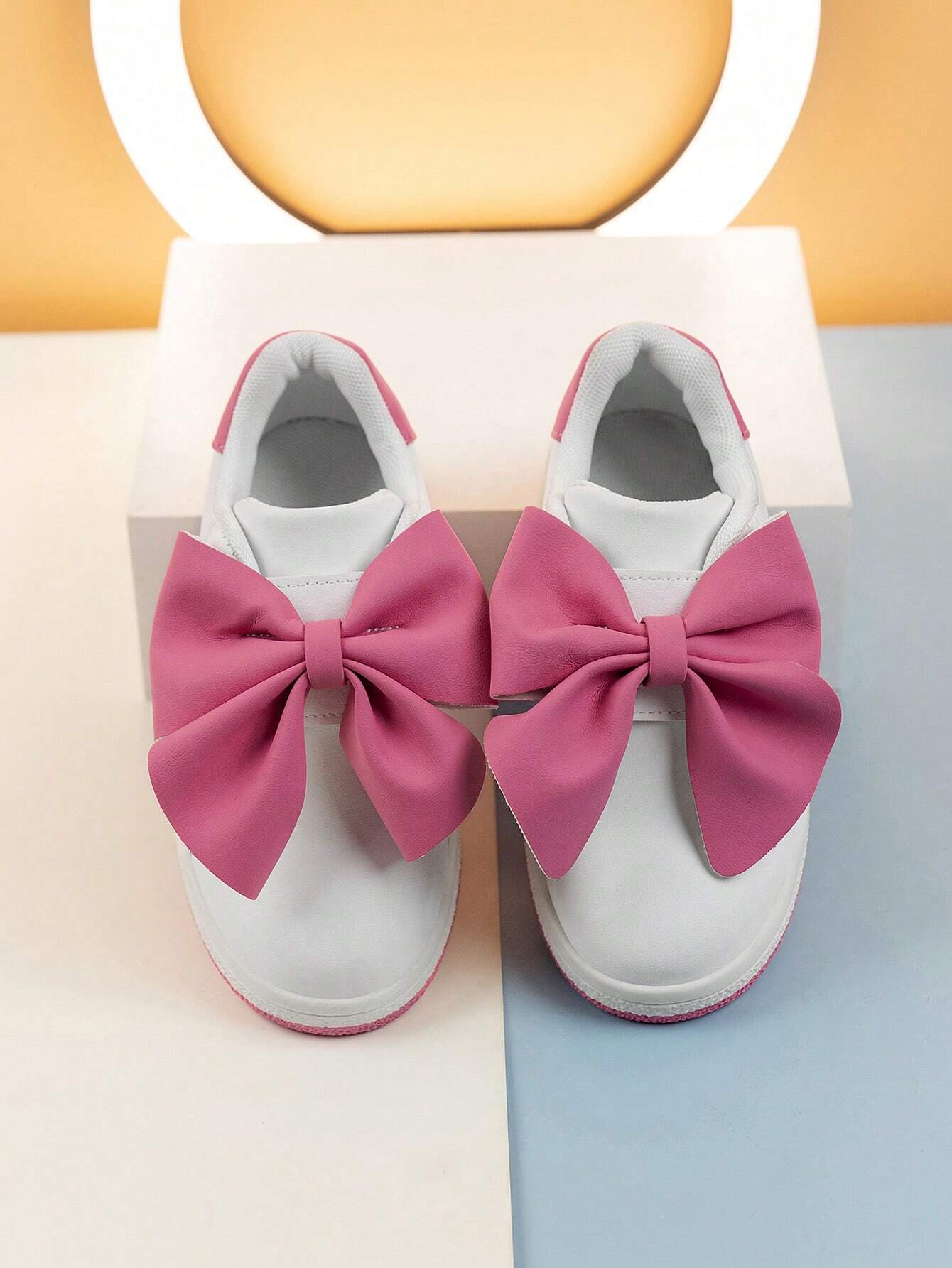 1 Pair Girls Bow Decor Casual Lightweight Non-Slip Sports Shoes