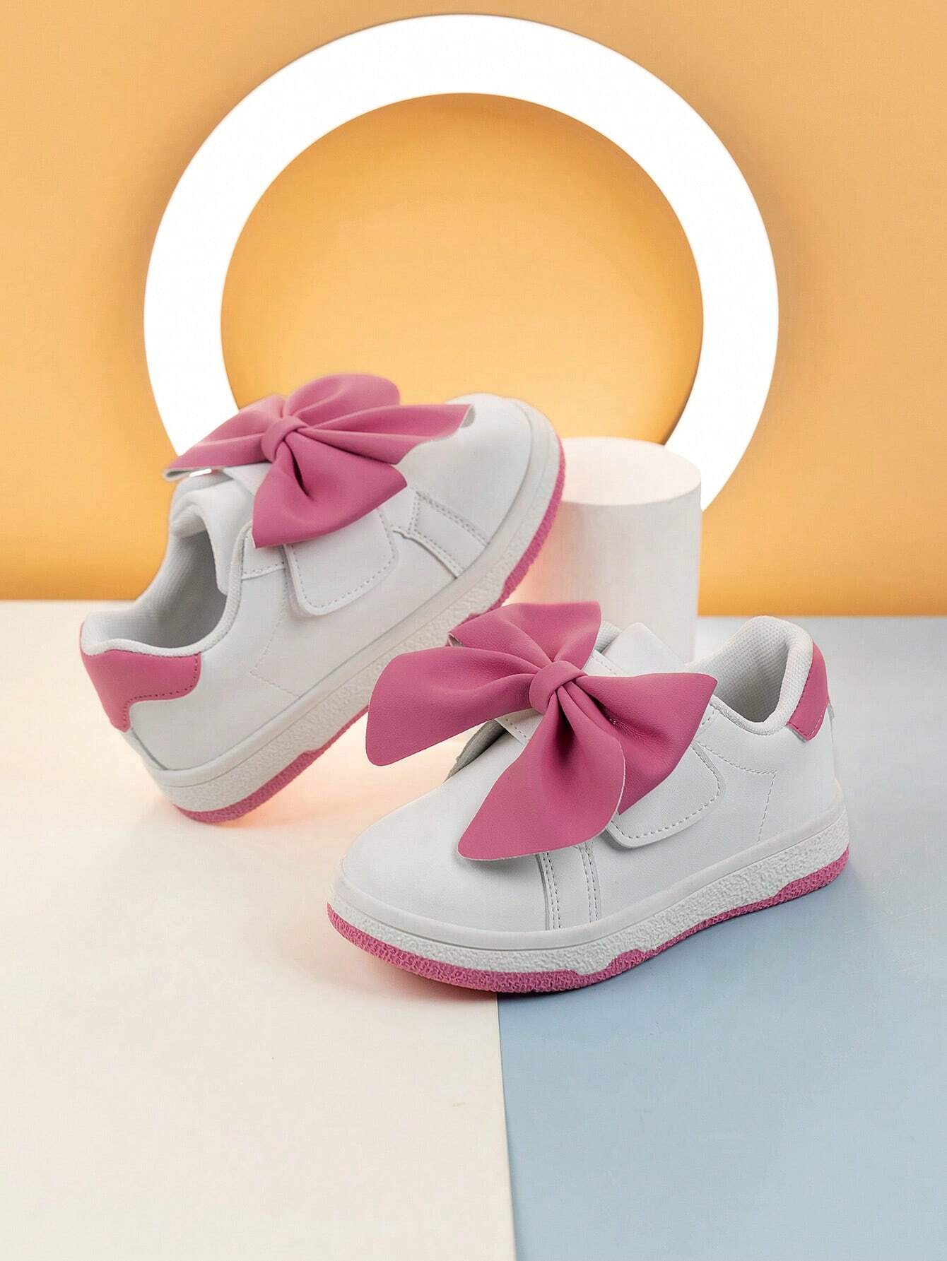 1 Pair Girls Bow Decor Casual Lightweight Non-Slip Sports Shoes