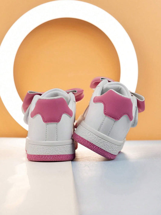 1 Pair Girls Bow Decor Casual Lightweight Non-Slip Sports Shoes