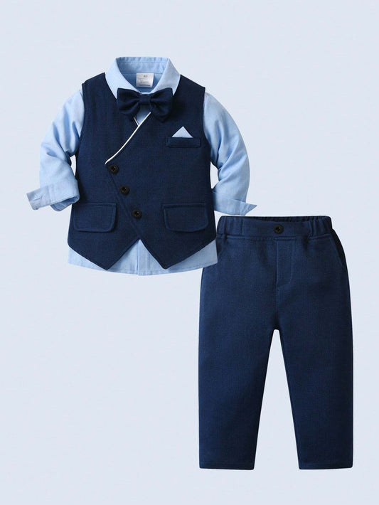 3pcs Baby Boys Gentleman Outfit Set Navy Blue