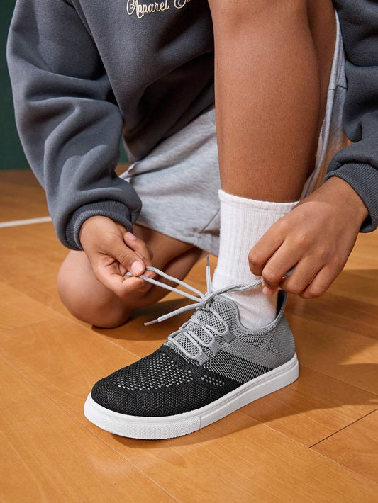 4 Season All-Match Kids Breathable Lace-Up Color Blocking Flat Casual Sneakers