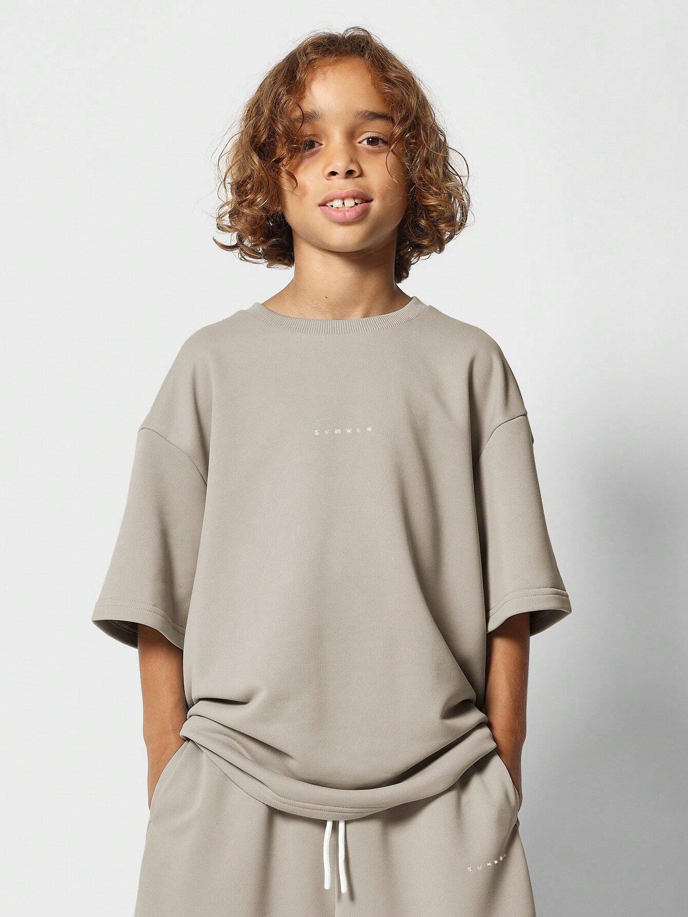Tween Boys Oversized Fit Short Sleeve Tee And Short With Small Graphic