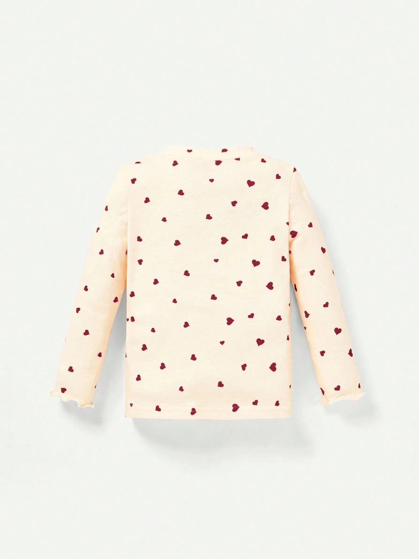2pcs Baby Girls' Heart Pattern Crew Neck Long Sleeve Top And Bib Skirt Set