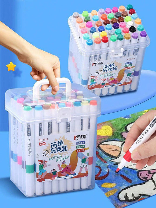 1 Box Acrylic Art Markers, Waterproof And Quick-Drying Watercolor Pens For Drawing Multicolor 12 Colors box