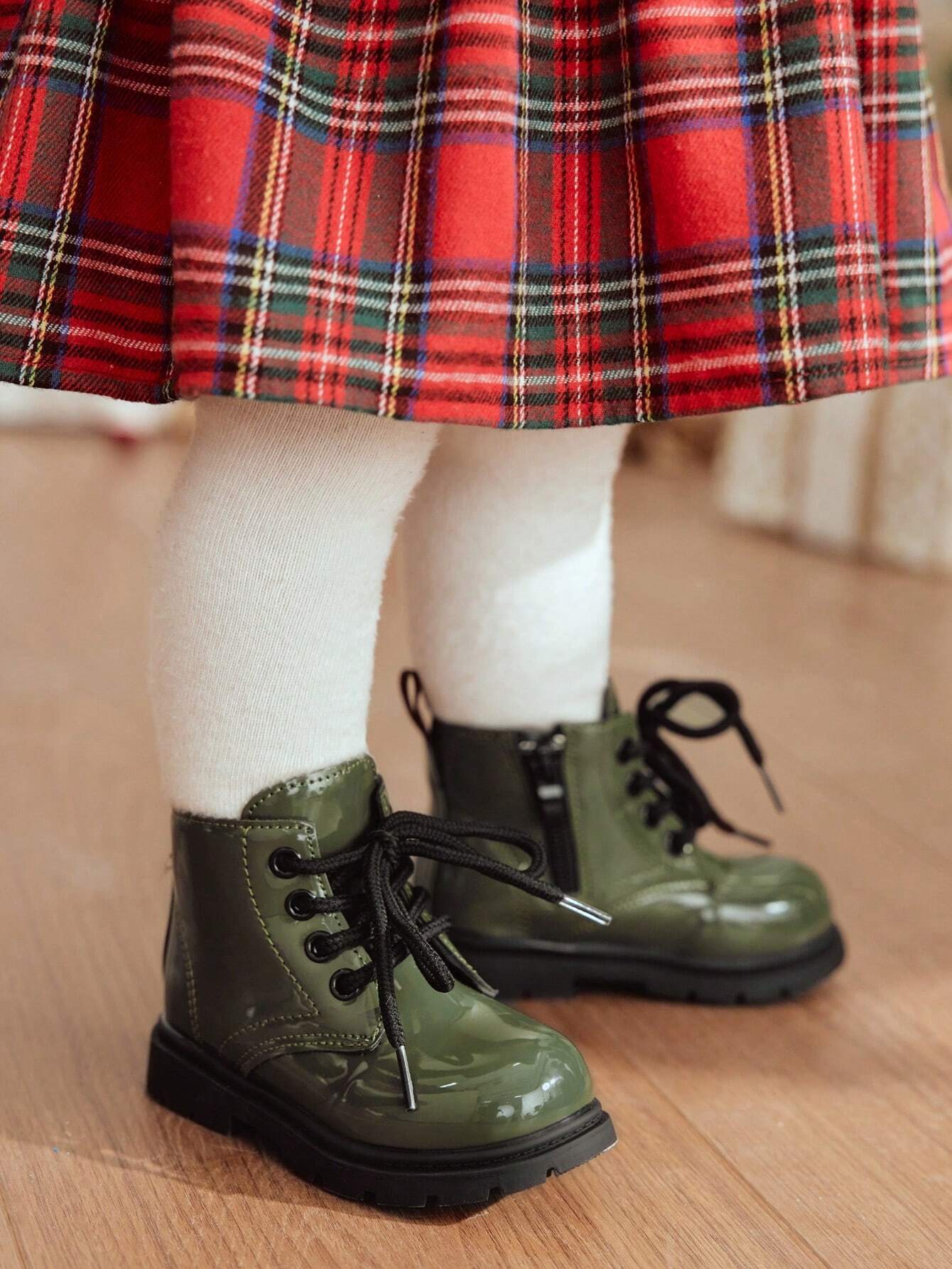 Cozy Pixies Christmas Artificial Leather Comfy Casual Baby Boots Dark Green