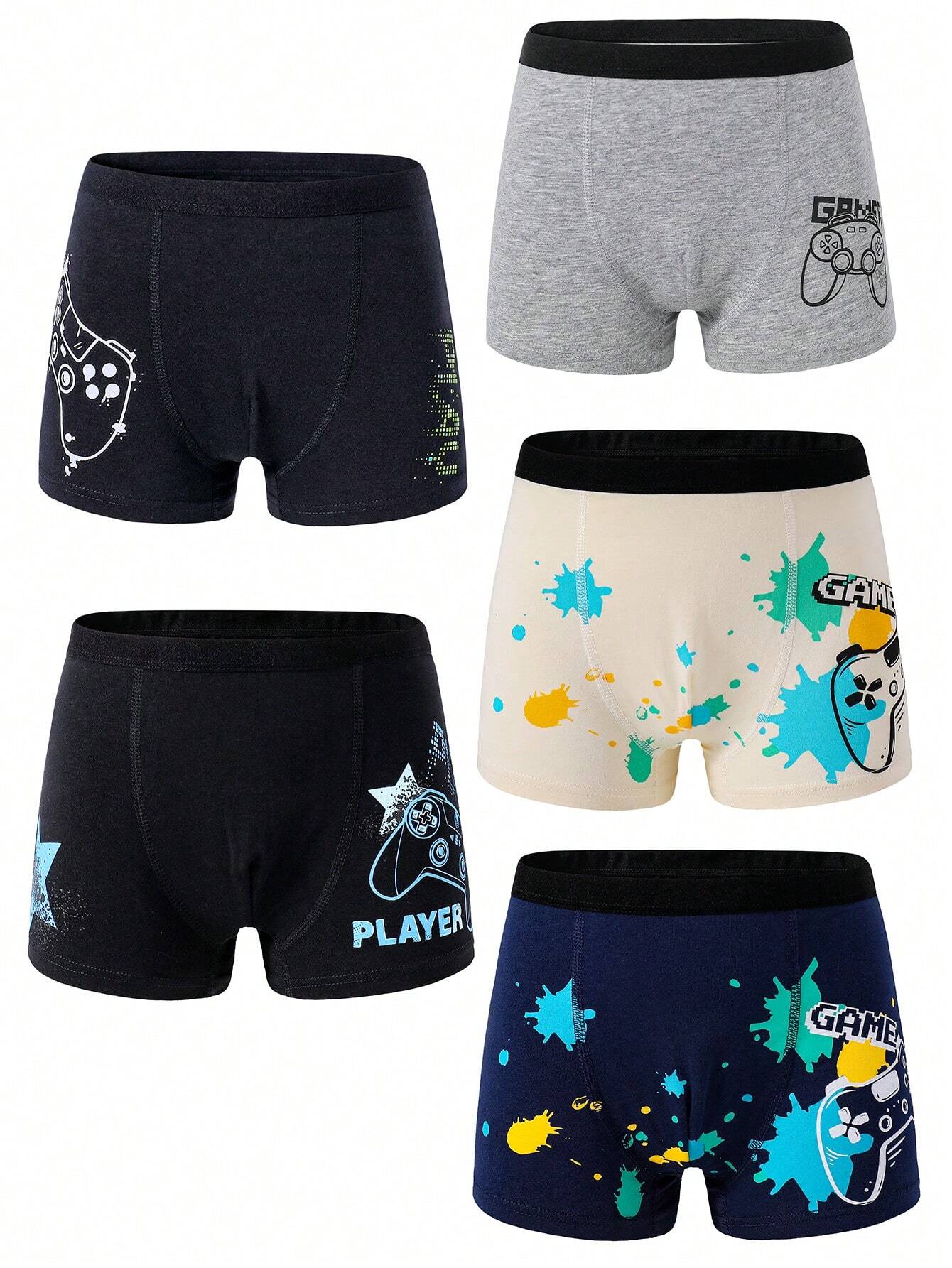 5pcs/Pack Young Boy Cotton Spider Print Breathable Briefs Multicolor 2