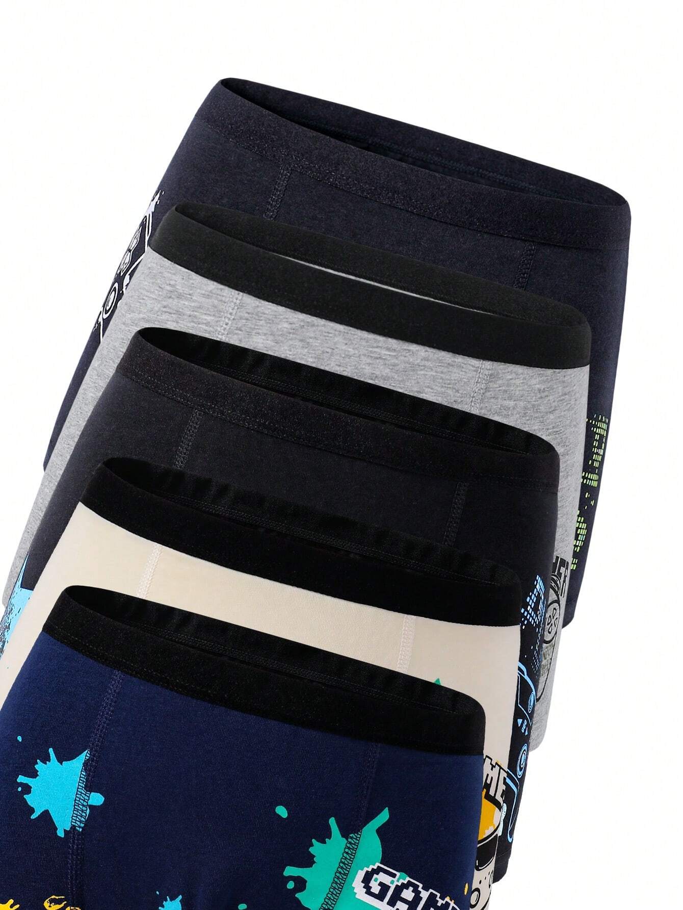 5pcs/Pack Young Boy Cotton Spider Print Breathable Briefs
