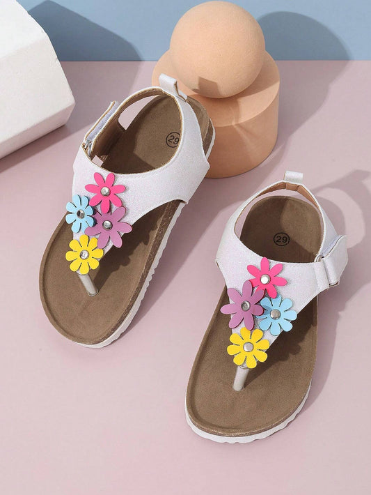 Kids' Fashionable Floral Decor Flip Flops White