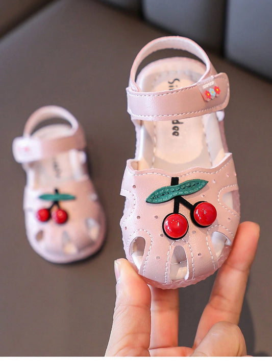 1 Pair Baby Toddler Girls Princess Cherry Soft Sole Non-Slip Comfortable Walking Shoes Hot Pink