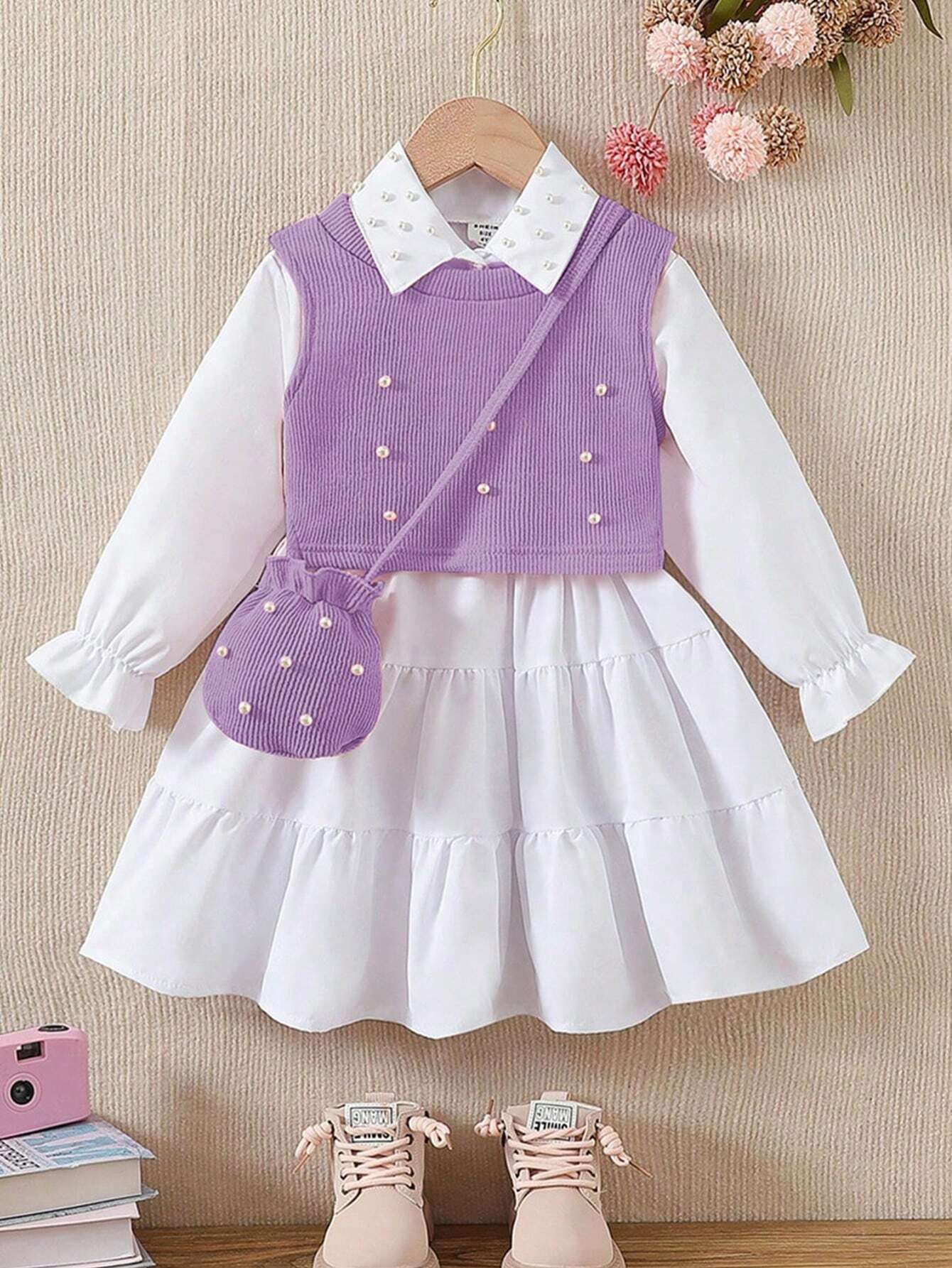 3pcs Young Girl Fashion Elegant Outfit Set Purple