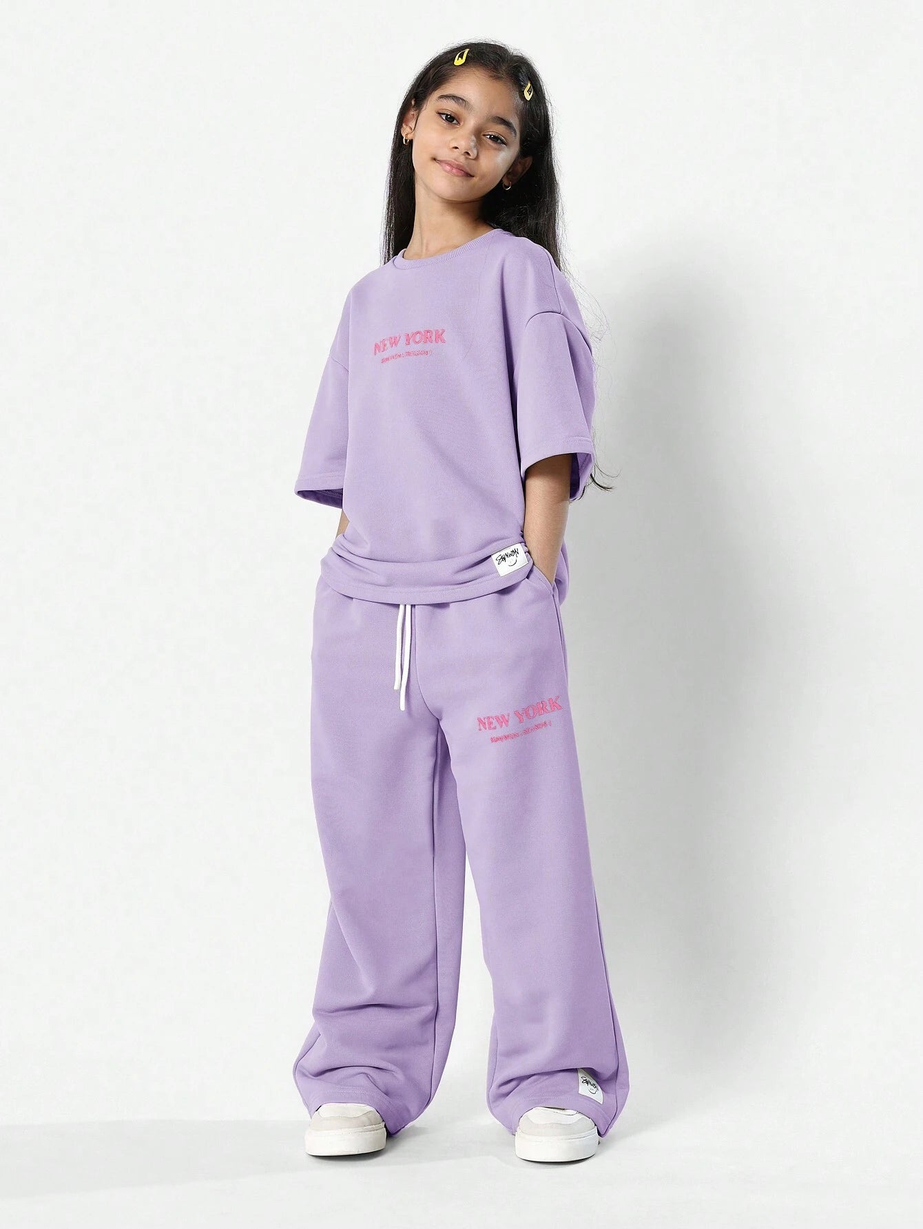 Tween Girls Everyday Oversized Tee And Loose Fit Jogger With New York Graphic Print Purple