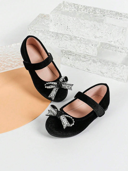 1 Pair New Arrival Autumn Kids Cute Bow-Knot Velvet Flats Black