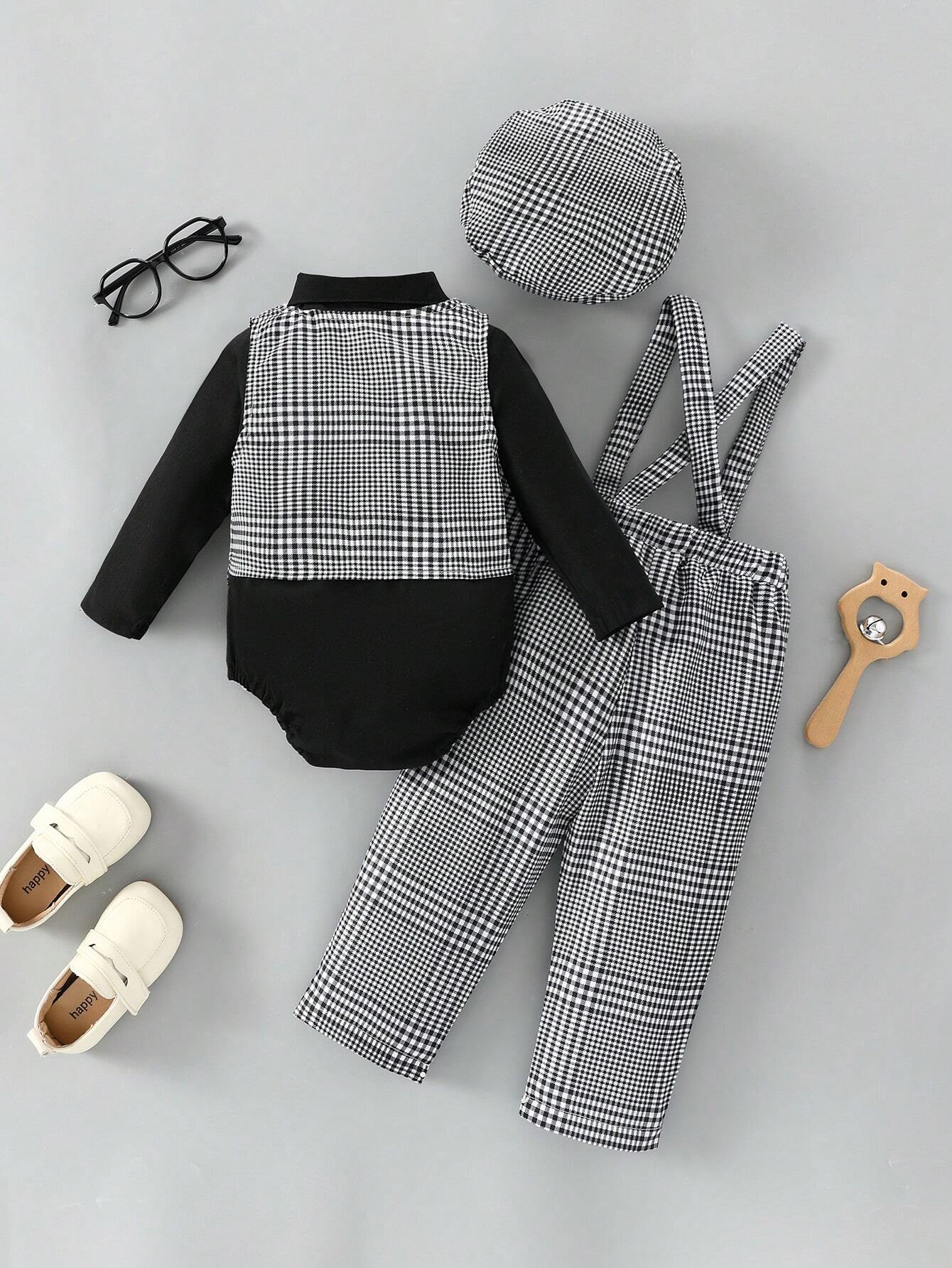 Multiple Pieces Baby Boy's Gentleman Style Buttoned Shirt With Bowtie, Suspender & Long Pants