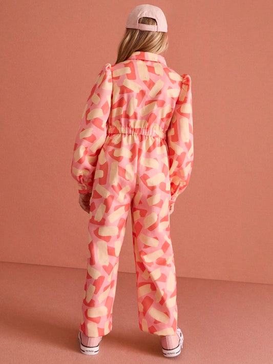 THE HAPPY LOOK Tween Girls' Geometric Print Puffed Long Sleeve Pocket Casual Shirt And Pants Set