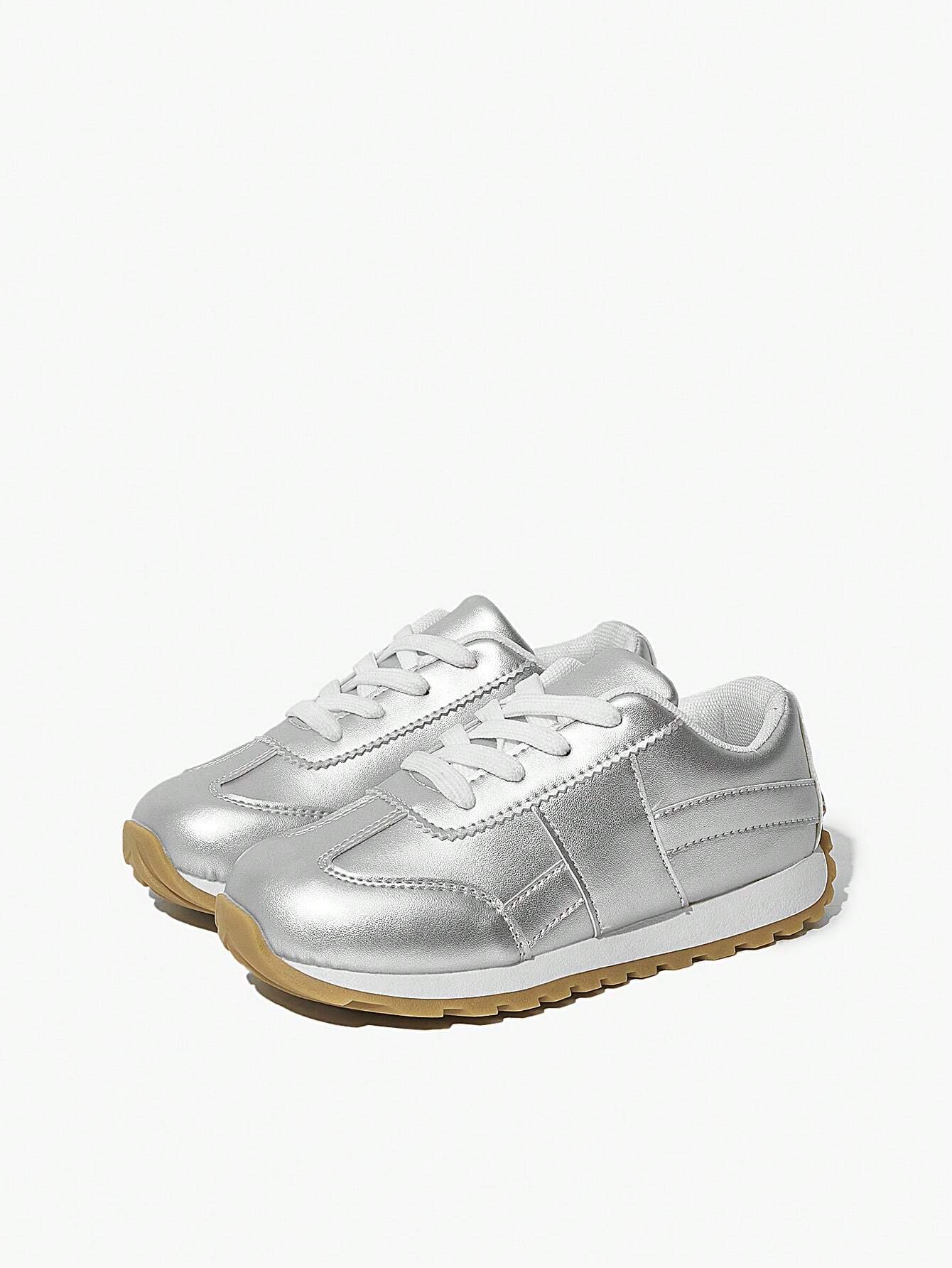 JNSQ 4 Seasons Fashion Cool Casual Silver Soft Bottom Girls Flat Athletic Sneakers Silver