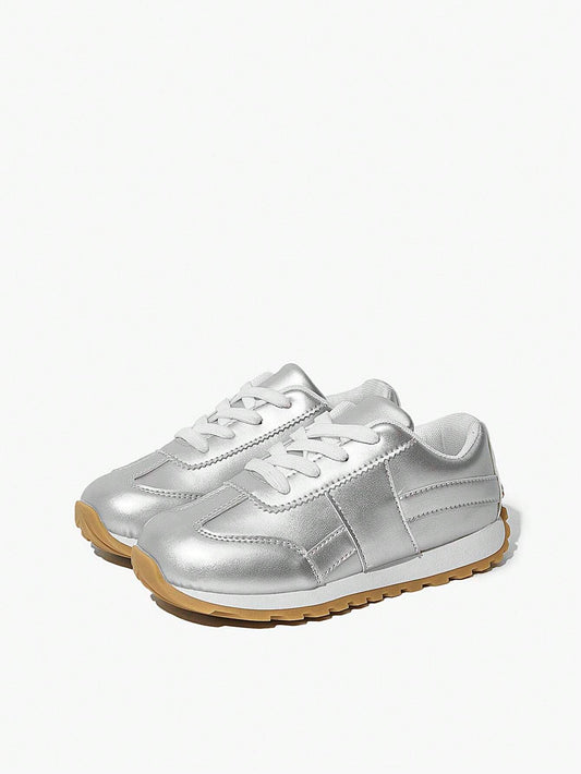 JNSQ 4 Seasons Fashion Cool Casual Silver Soft Bottom Girls Flat Athletic Sneakers Silver