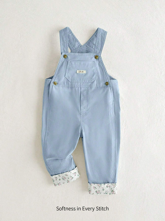 Cozy Pixies Baby Girl Floral Decor Color Block Romper With Pants Blue
