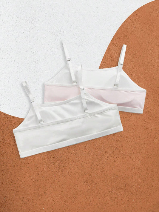 Tween Girl Pink & White Cartoon Print Removable Padding Bras
