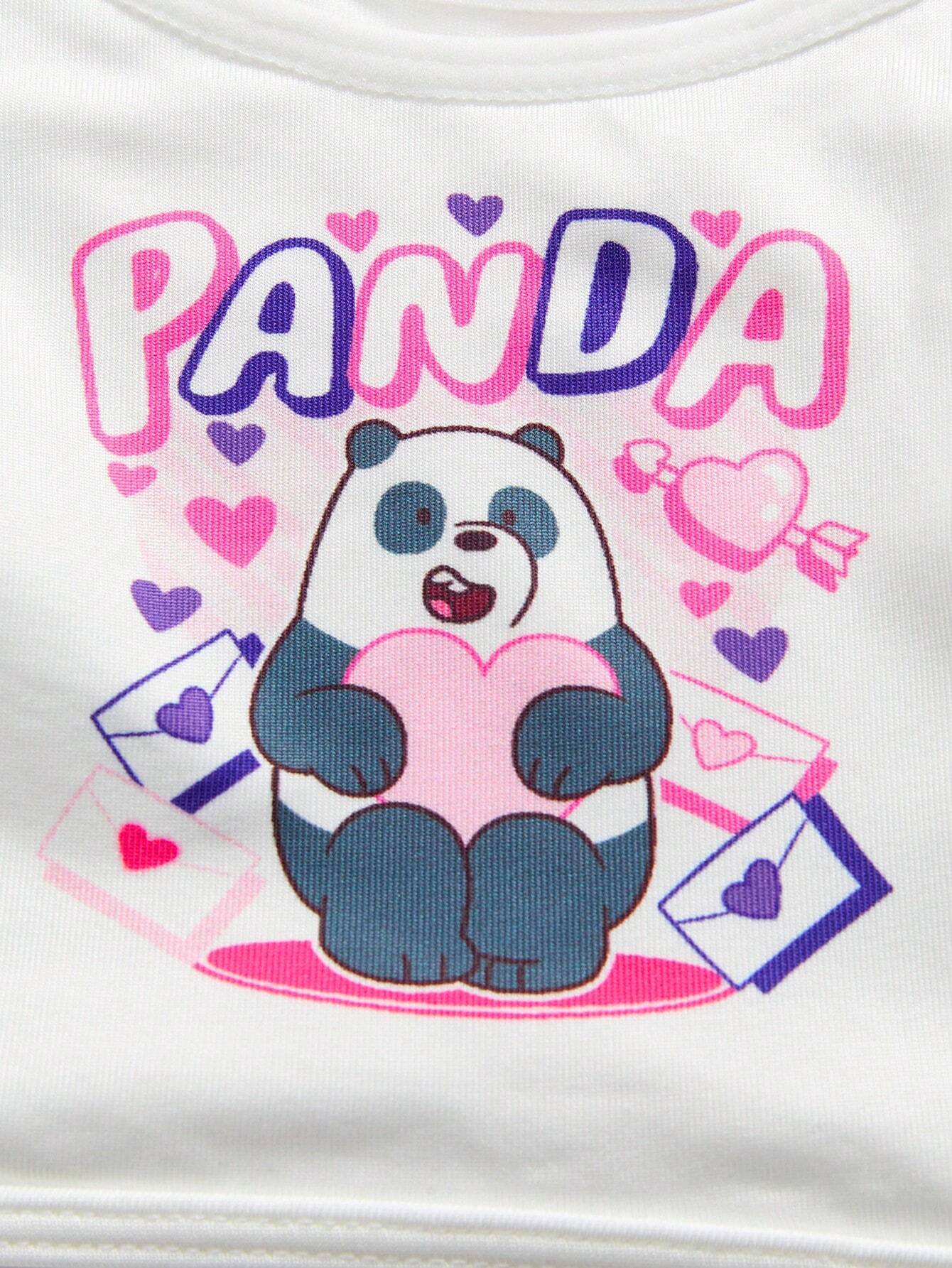 Tween Girl 3pcs Cute Cartoon Bear & Letter Print Comfortable Underwear Top