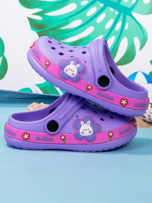 1pair Toddler Kids Soft EVA Breathable Anti-Skid Protective Cartoon Animal Design Sandals Purple