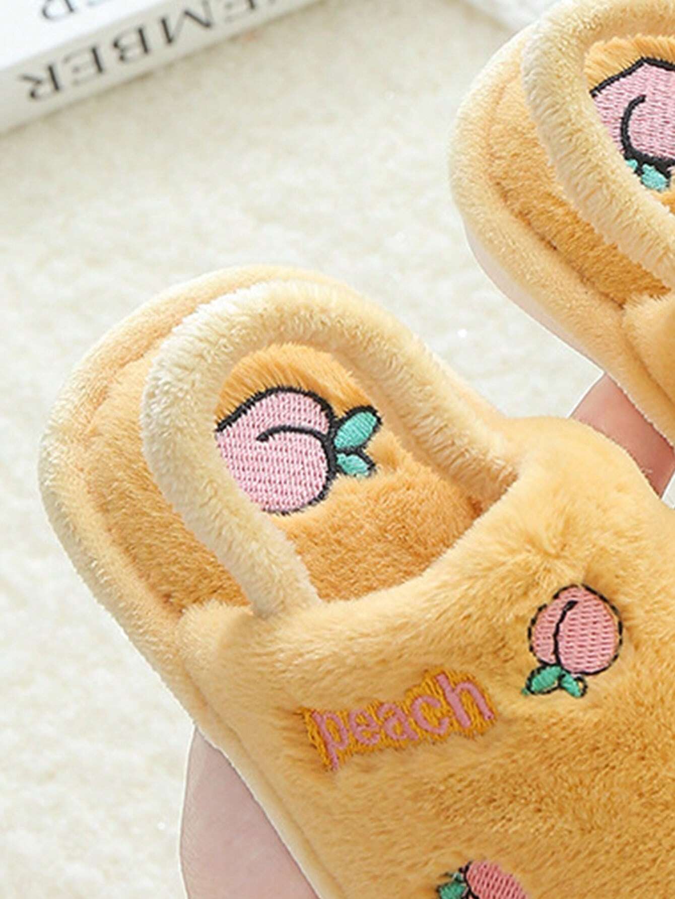 A Pair Of Fashionable And Cute Strawberry Embroidery Decorated Non Slip Warm Slippers