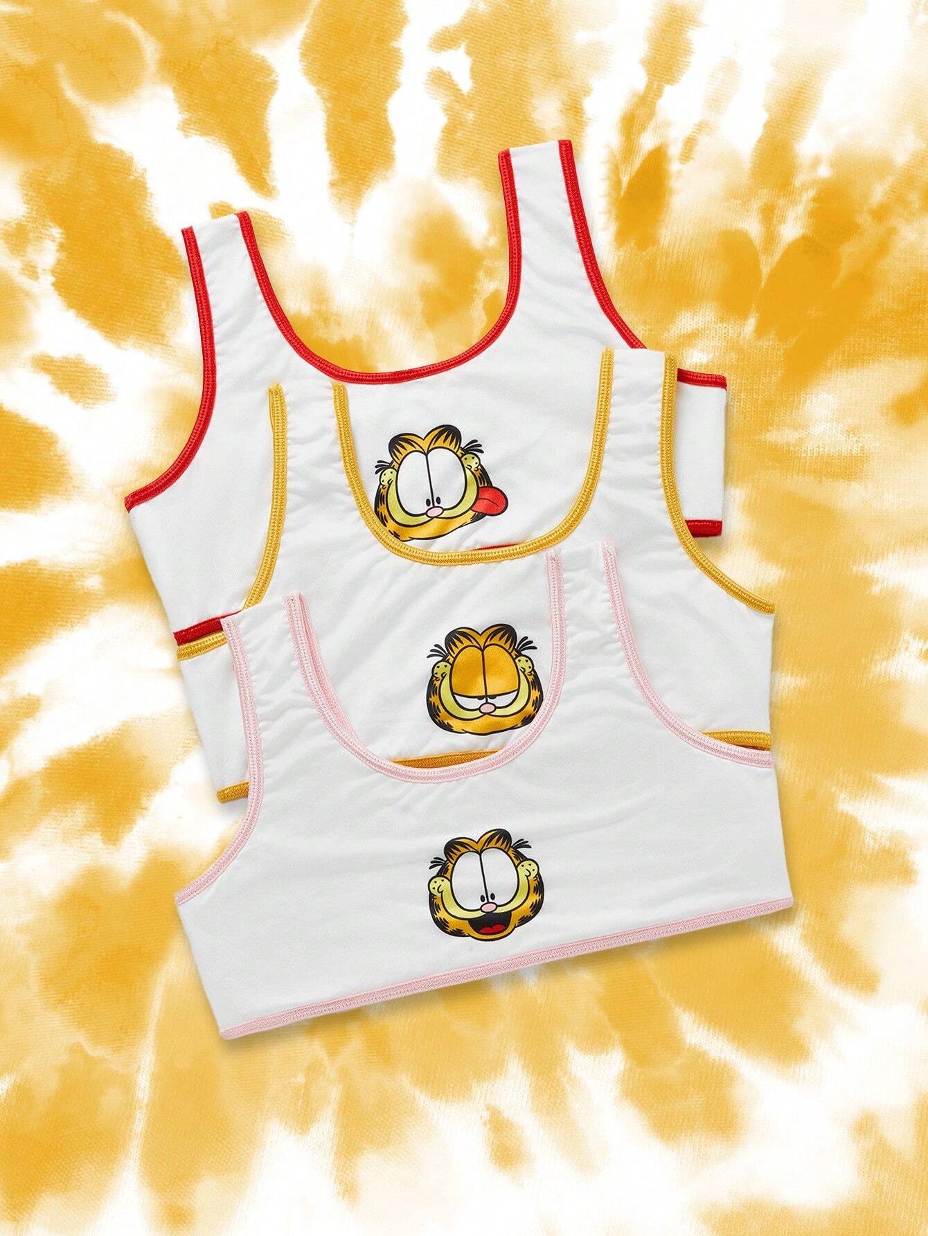 Tween Girl 3pcs/Set Colorful Cute Cartoon Print Comfortable Removable Pad Tank Underwear White