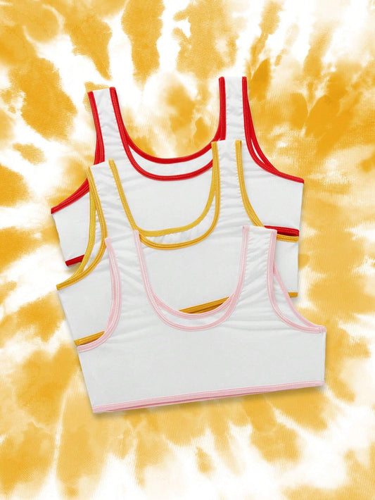 Tween Girl 3pcs/Set Colorful Cute Cartoon Print Comfortable Removable Pad Tank Underwear