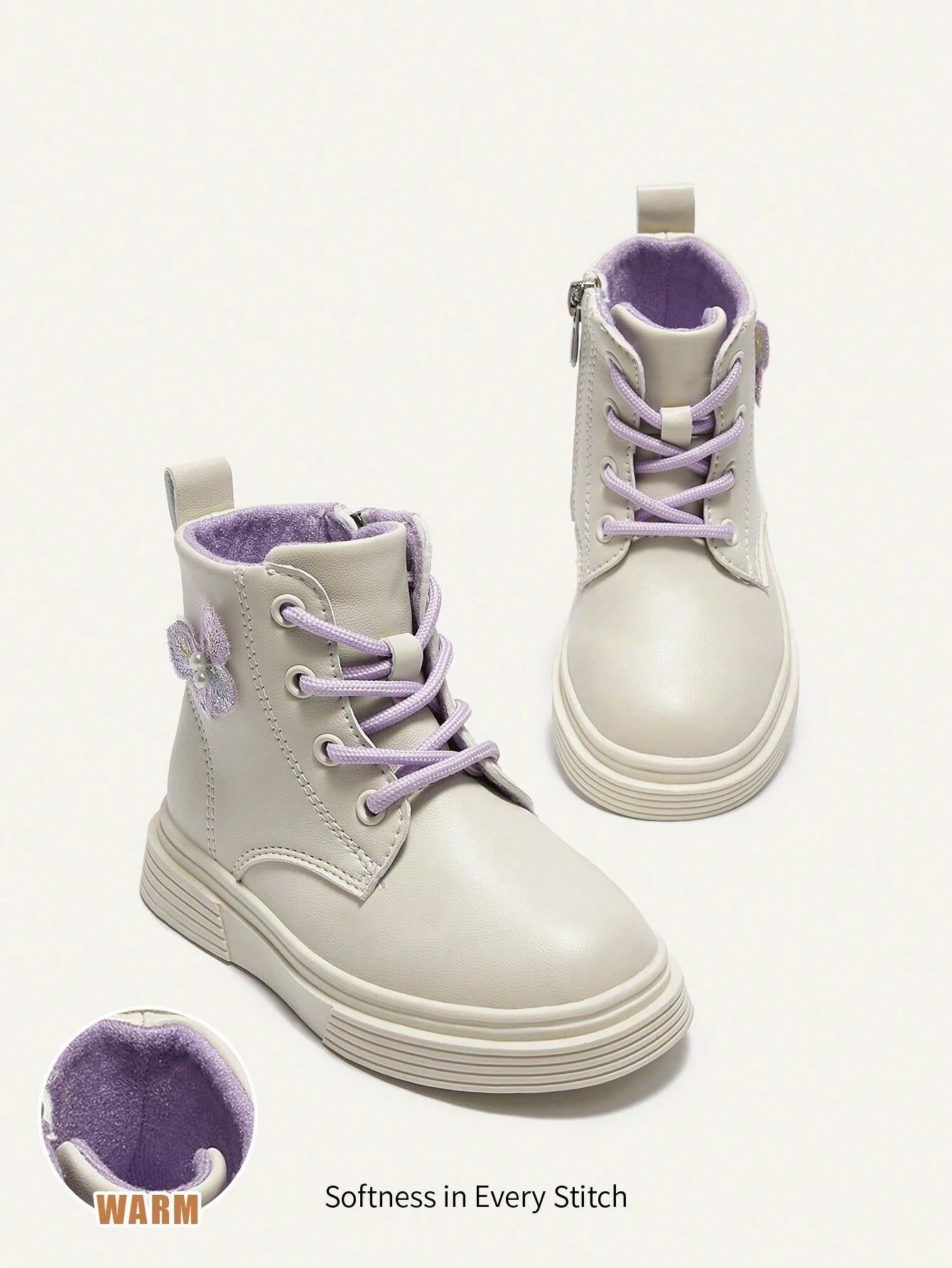 Cozy Pixies Thicken Warm Fashion Casual Versatile Butterfly Princess Baby Girls Toddlers Flat Boots White
