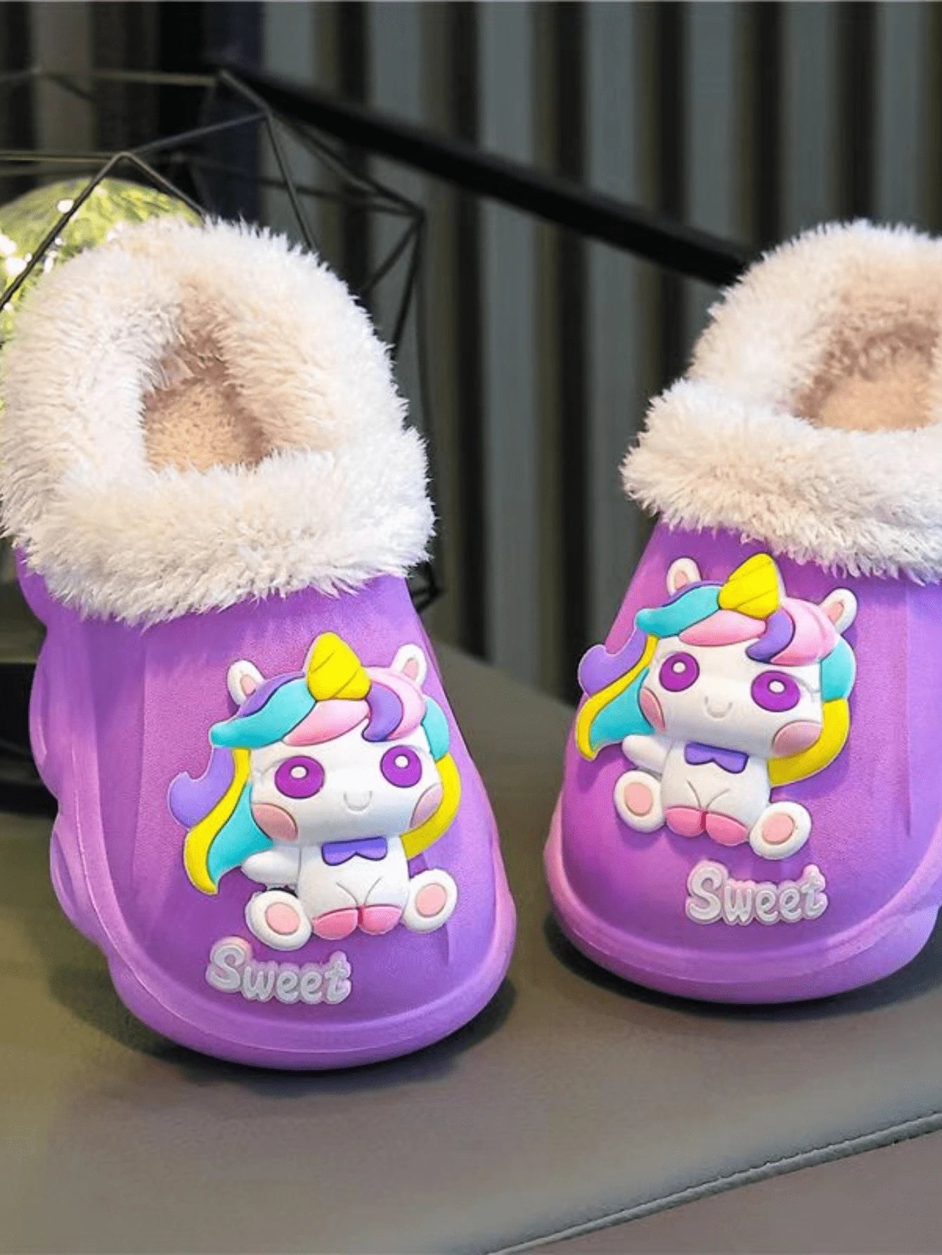 1 Pair Girls Cartoon Pony Fluffy Slippers