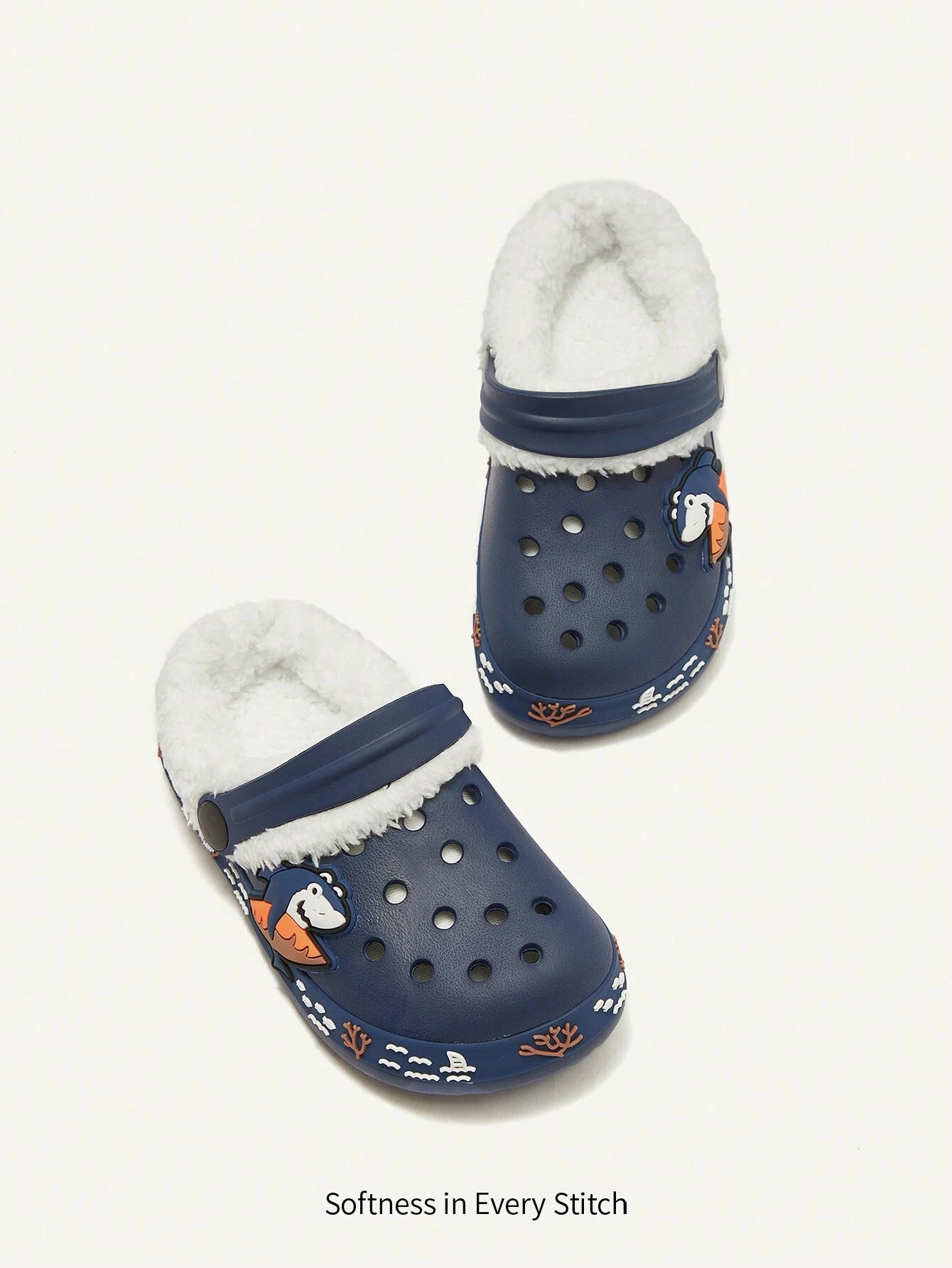 Cozy Pixies 1 Pair Kids Cute Cartoon White Snowman Pattern Garden Shoes Navy Blue