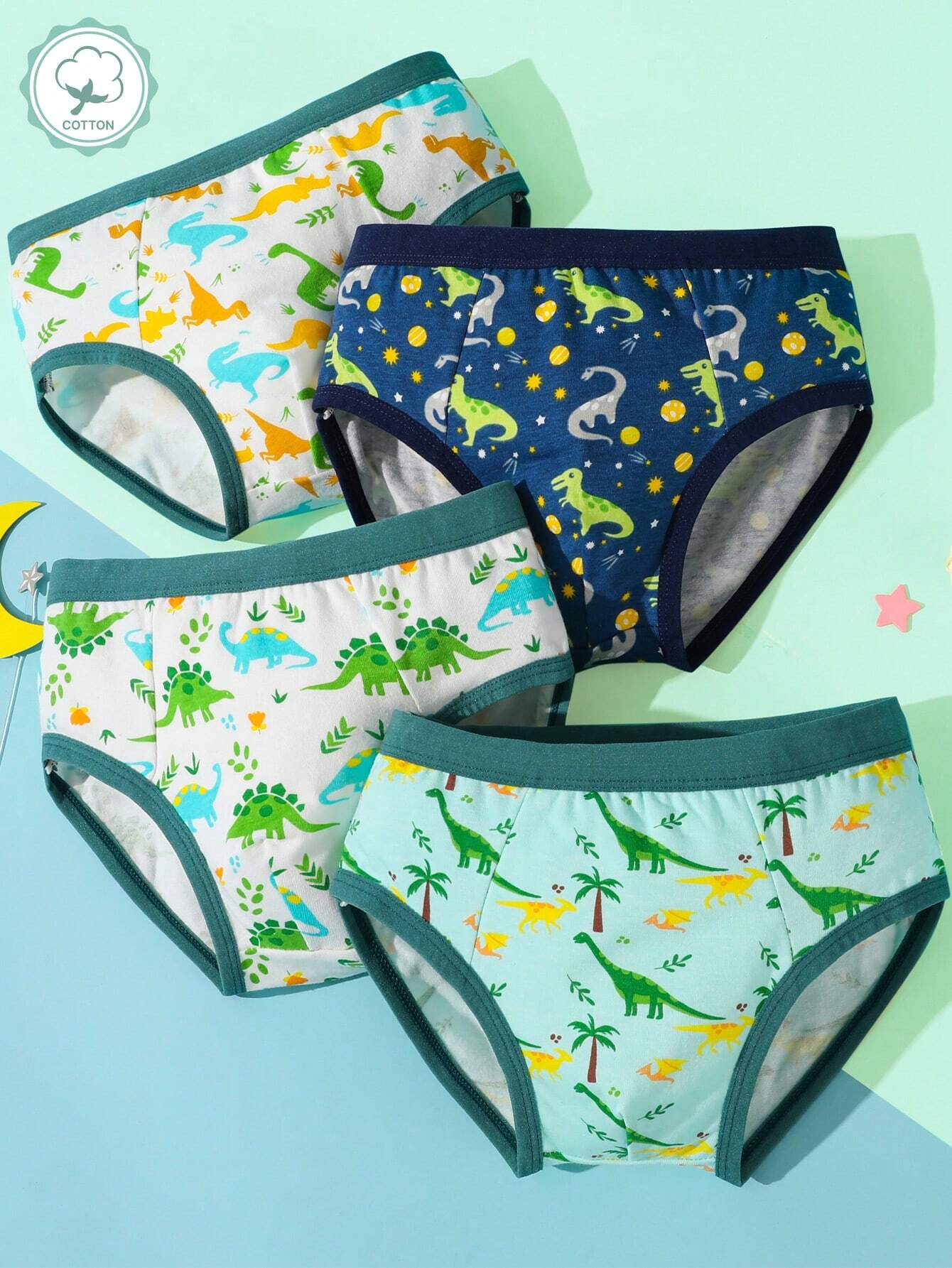 Young Boy 4pcs Cartoon Graphic Contrast Binding Brief