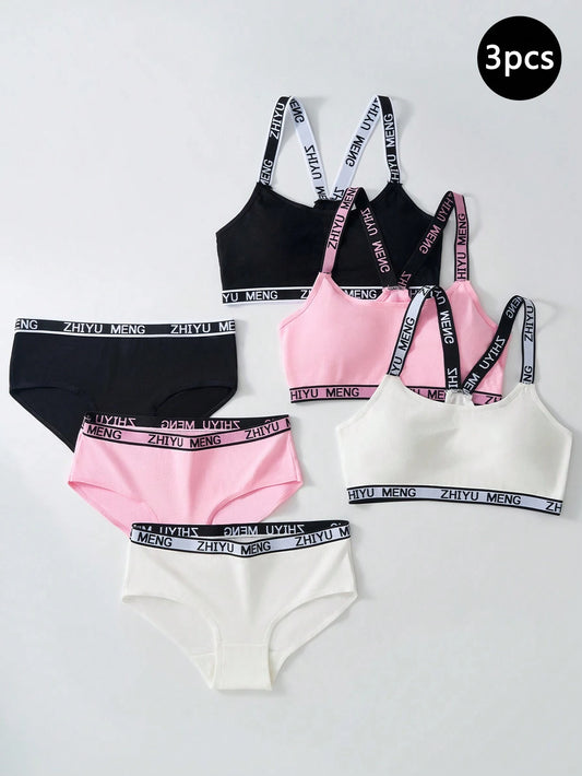 Tween Girls Minimalist Fashion Bra & Panty Set Multicolor