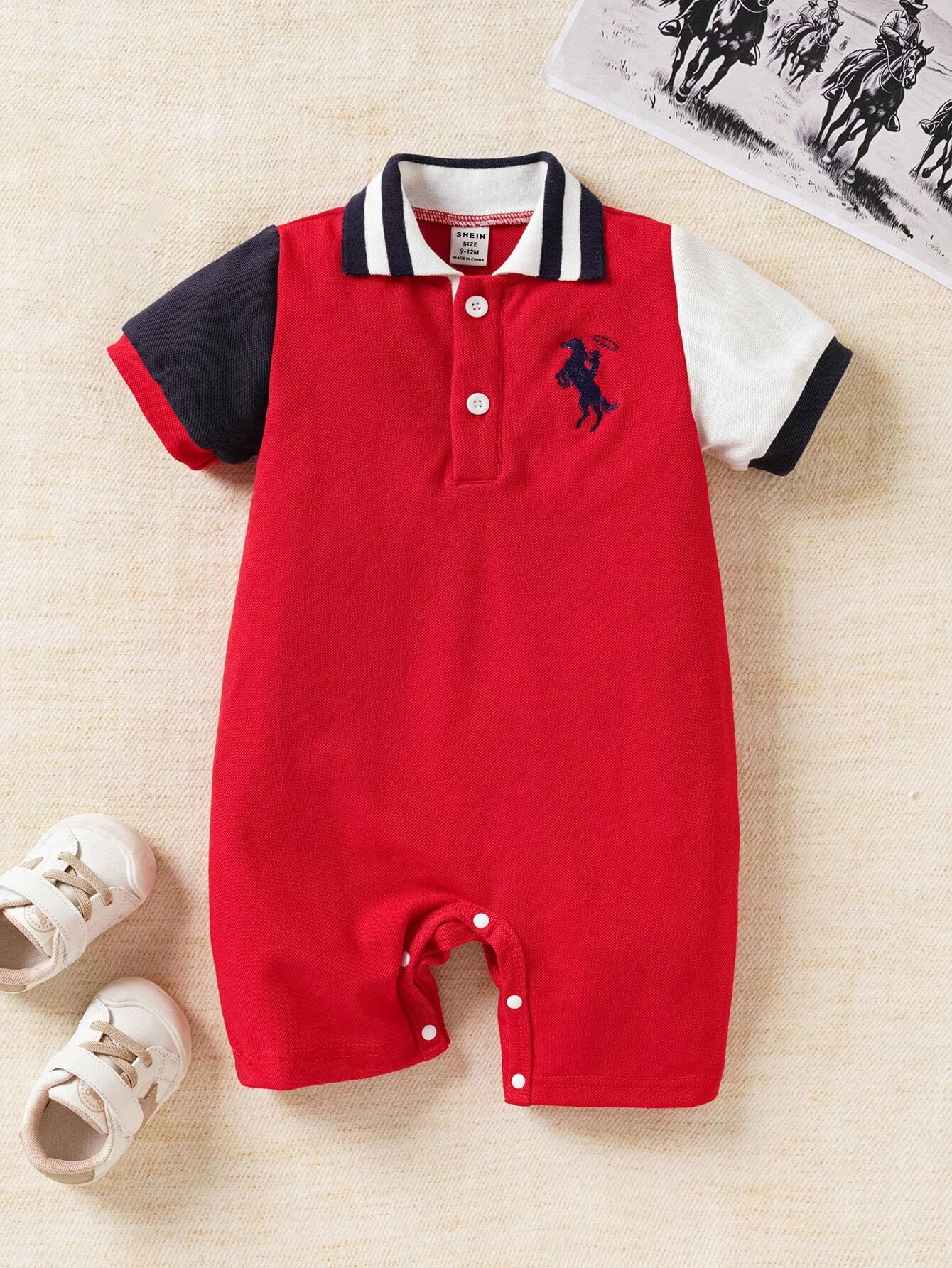Baby Boy Casual College Style Elegant Daily Wear Embroidered Jumpsuit Red