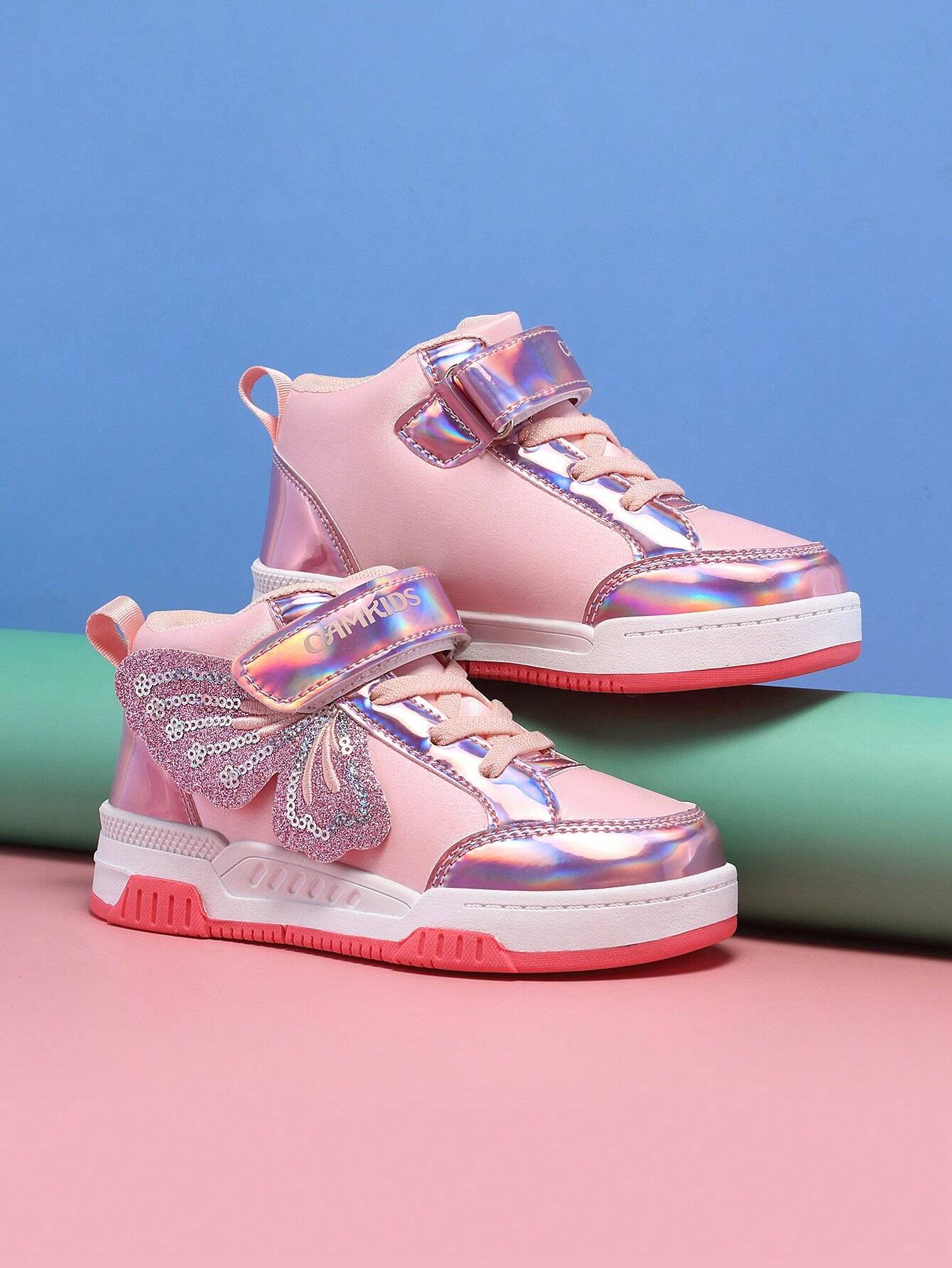 1 Pair Girls Sweet Butterfly Embroidery Princess Style High-Top Canvas Shoes