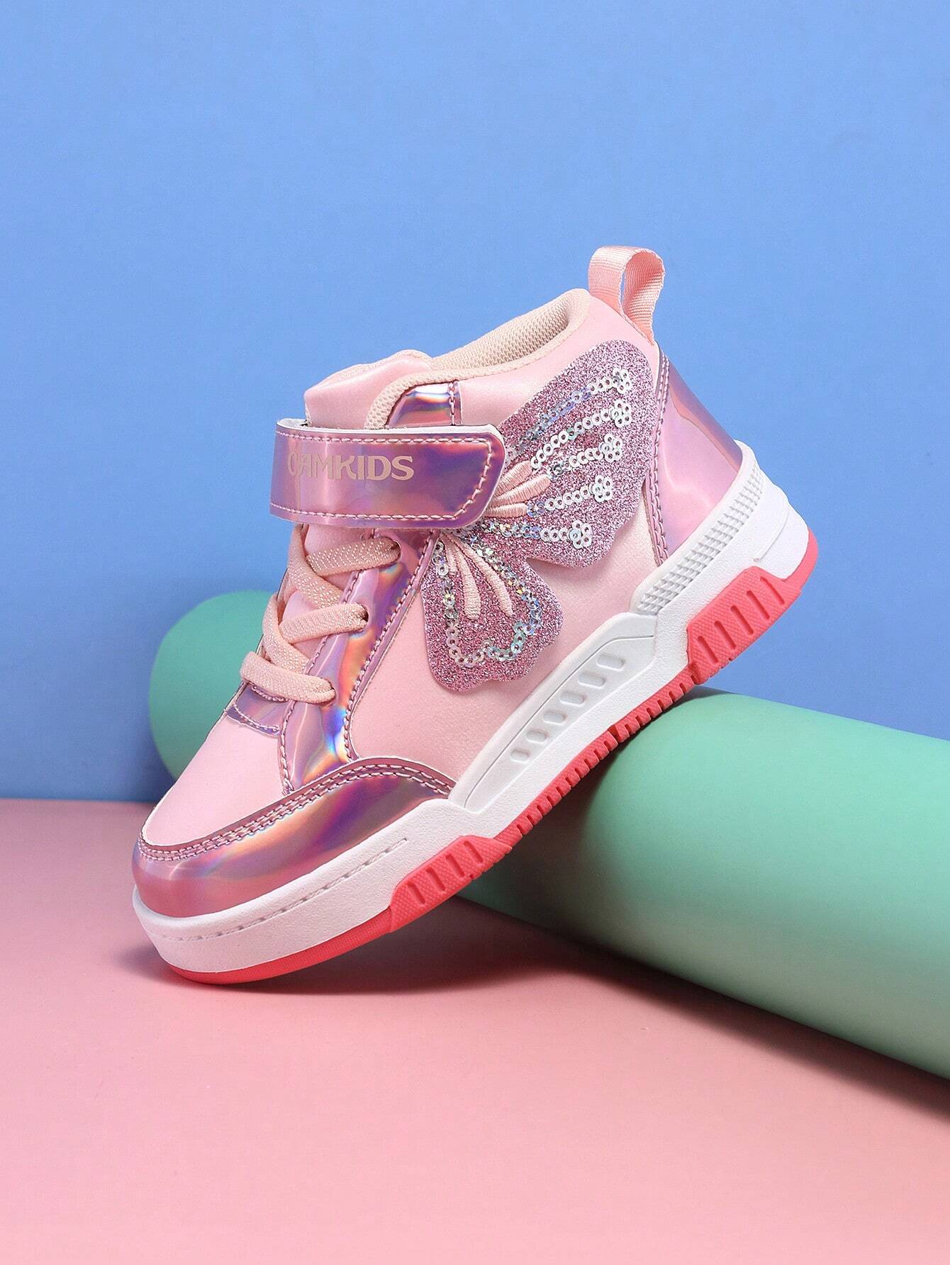 1 Pair Girls Sweet Butterfly Embroidery Princess Style High-Top Canvas Shoes