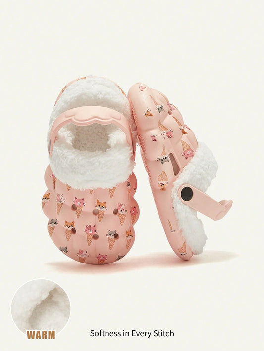 Cozy Pixies 1 Pair Girls Funny Cartoon Pink Cat Print Cute Garden Shoes Pink