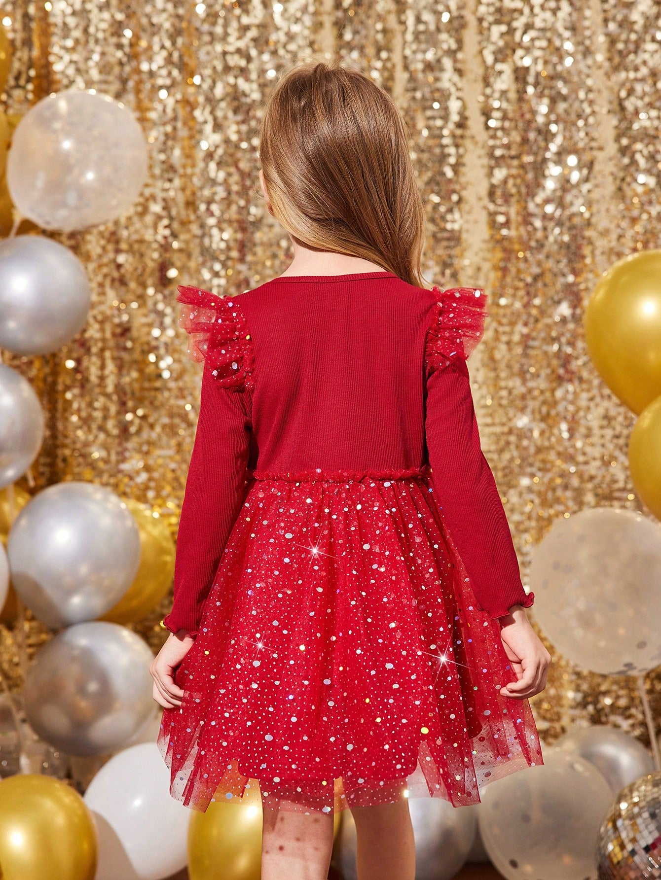 Young Girls & Toddler Girls Elegant Knit Contrast Mesh Dress