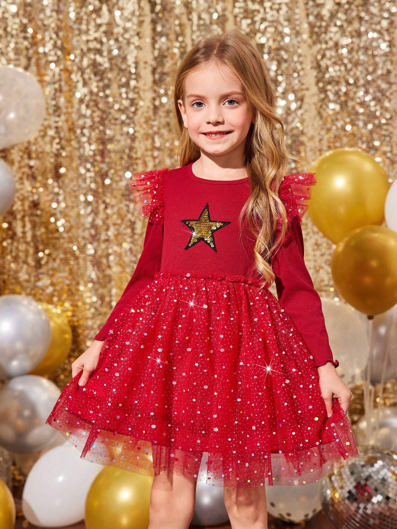 Young Girls & Toddler Girls Elegant Knit Contrast Mesh Dress
