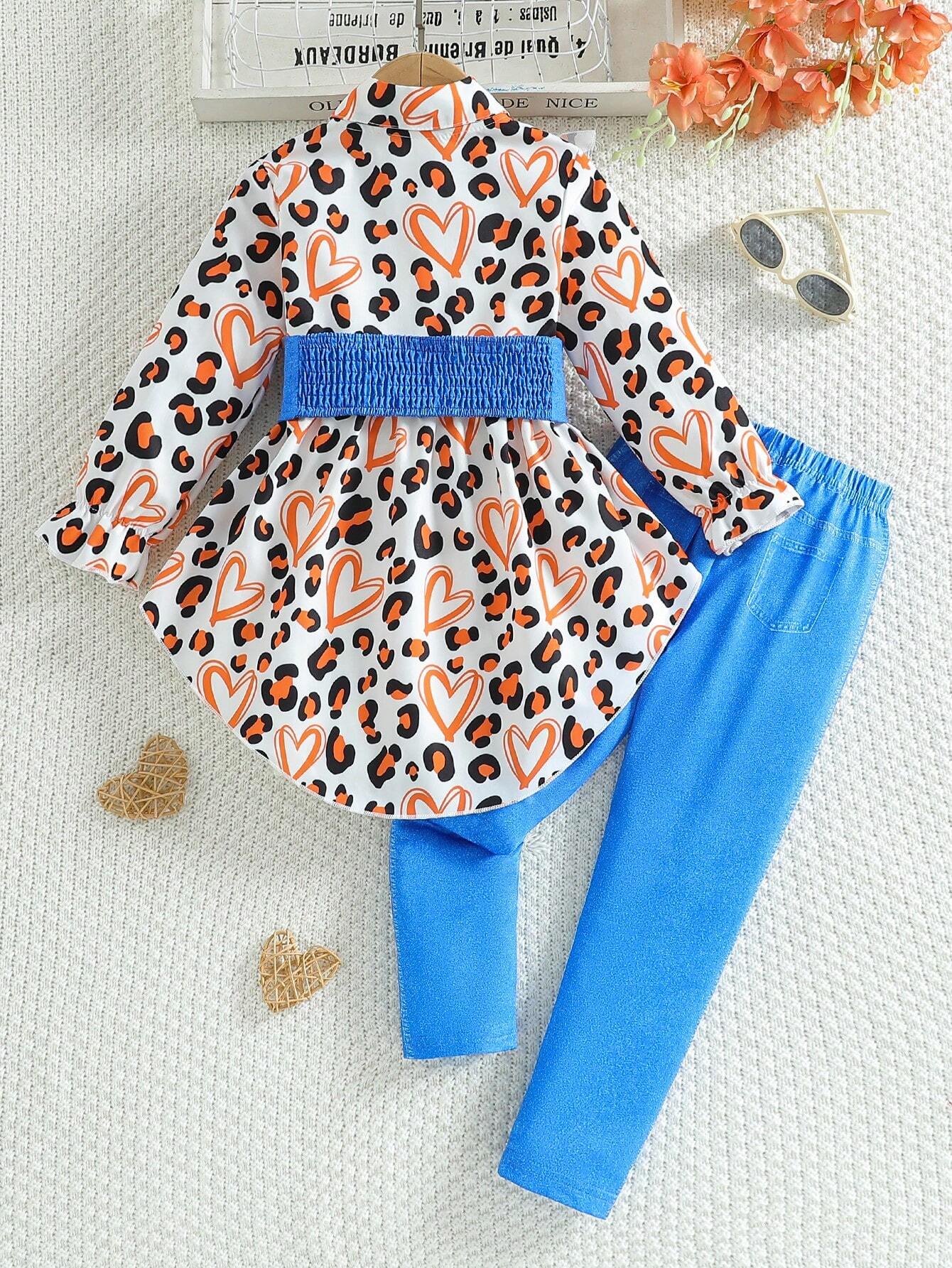 2pcs/Set Little Girls Trendy Stylish Solid Color Lapel Long Sleeve Shirt Blouse + Comfy Slim Fit Pants