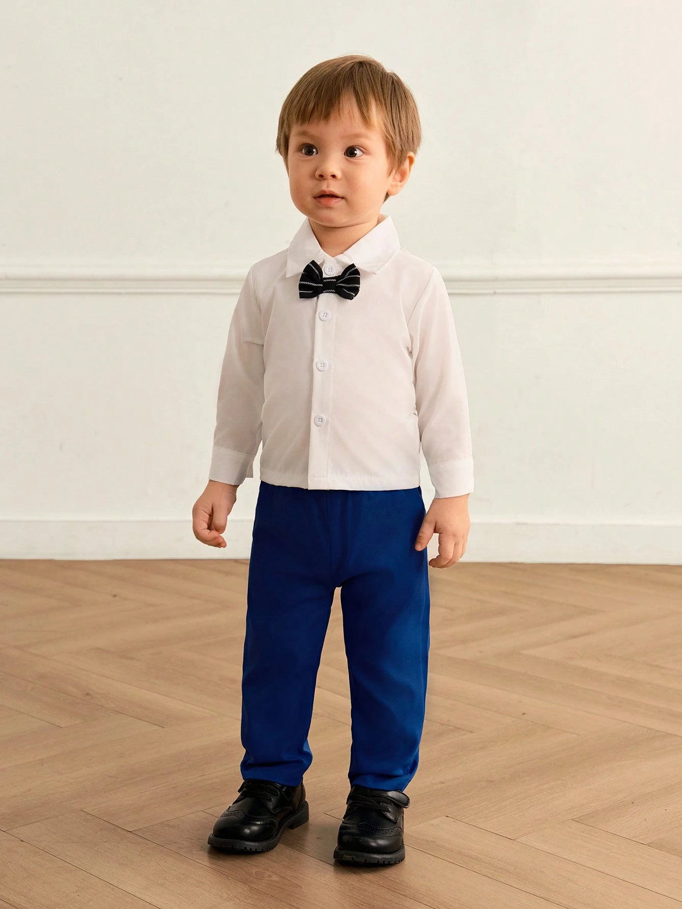 3pcs Baby Boy Set: Solid Color Long Sleeve Shirt + Vest + Pants Without Belt Loop