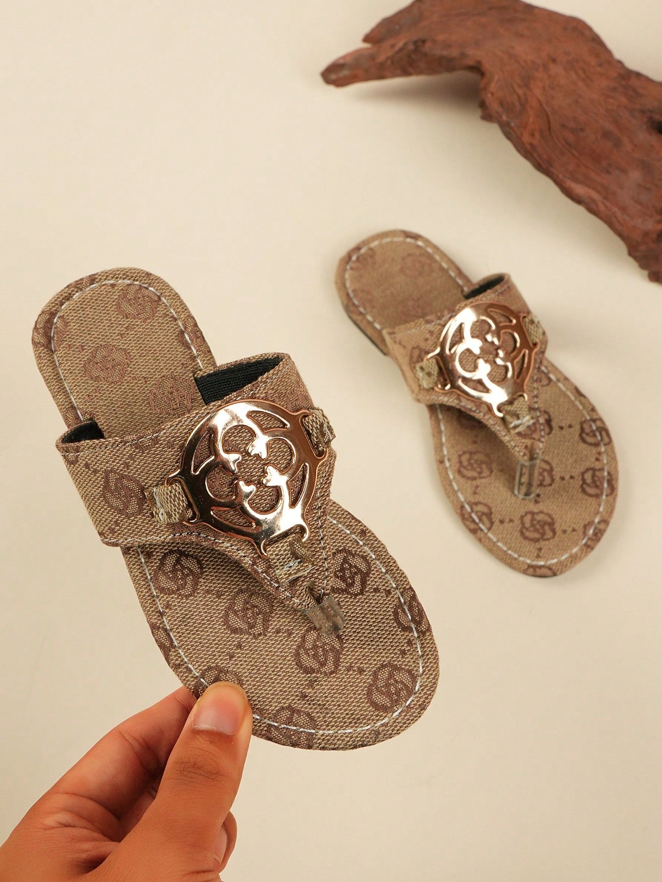 Girls' Fashionable Casual Outdoor Comfortable Sweat-Absorbent Anti-Slip Wear-Resistant Flat Brown